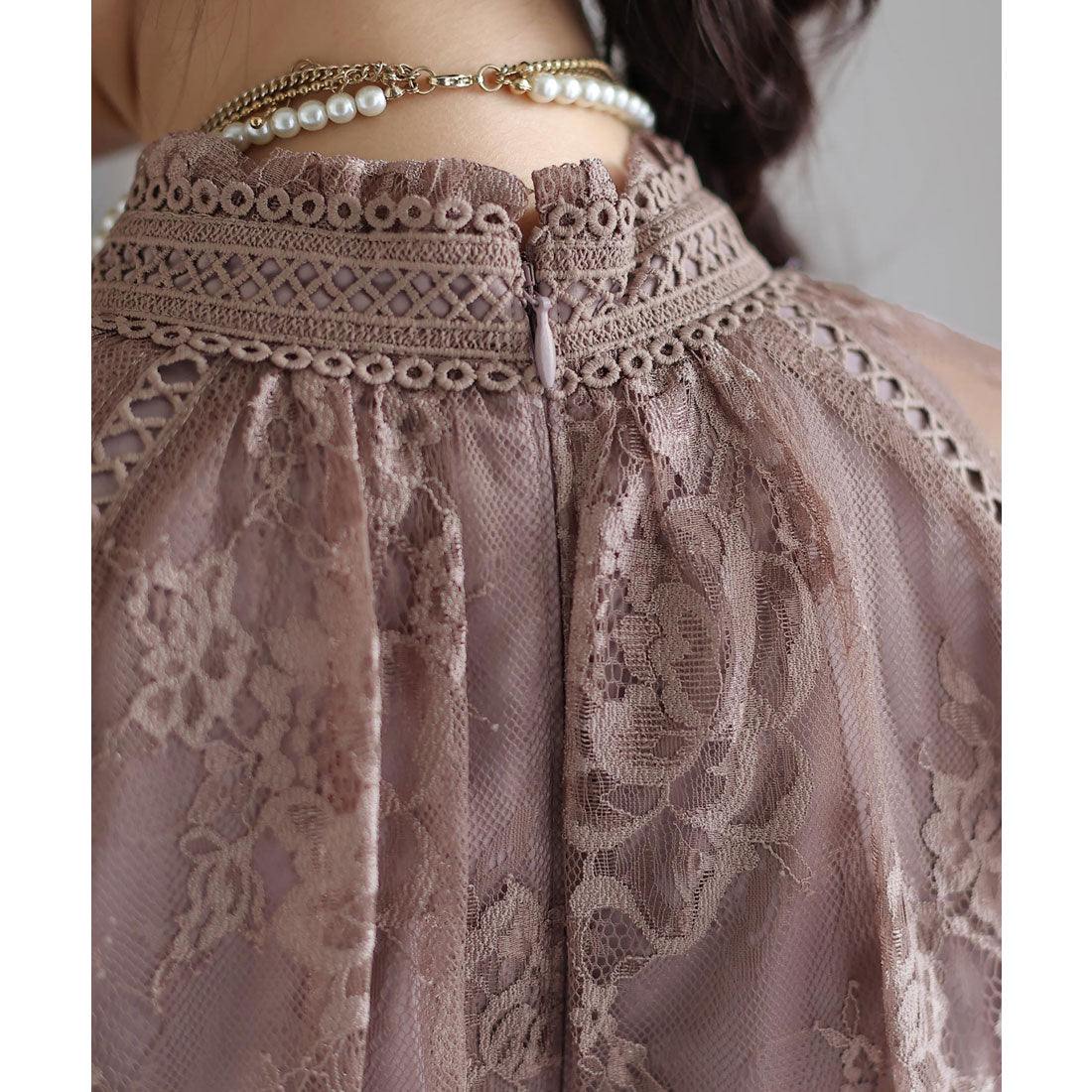 プールヴー PourVous 結婚式パーティードレスミモレ丈と袖ありハイネック大きいサイズフォーマル ワンピース 20代 30代 40代 (パープル) パープル