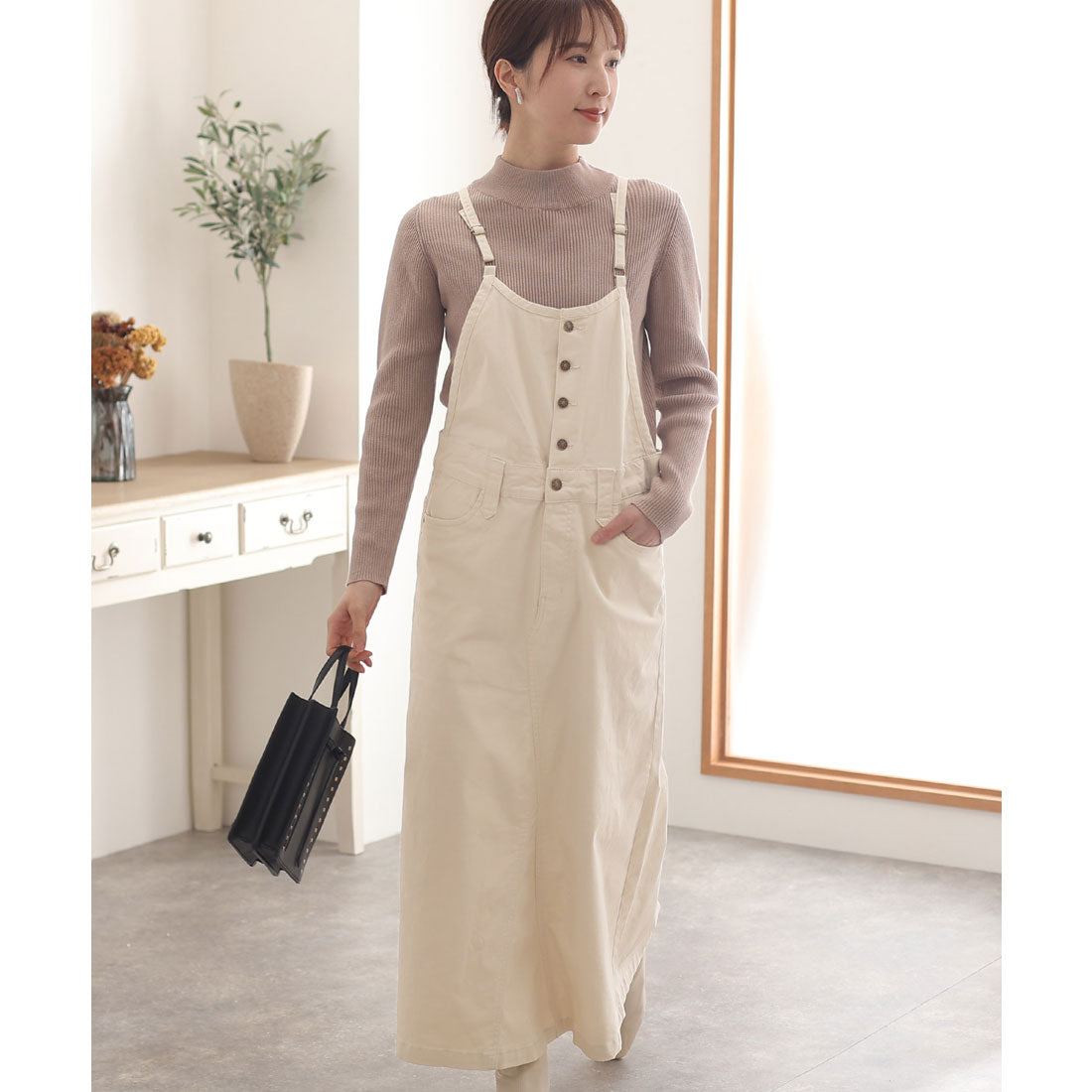 プールヴー PourVous ツイルマキシ丈スカートサロペット