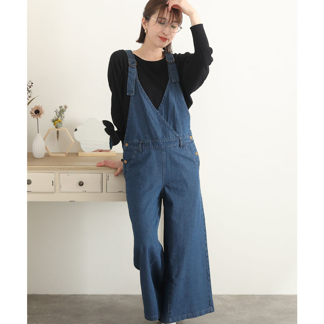 プールヴー PourVous カシュクールデニムサロペット