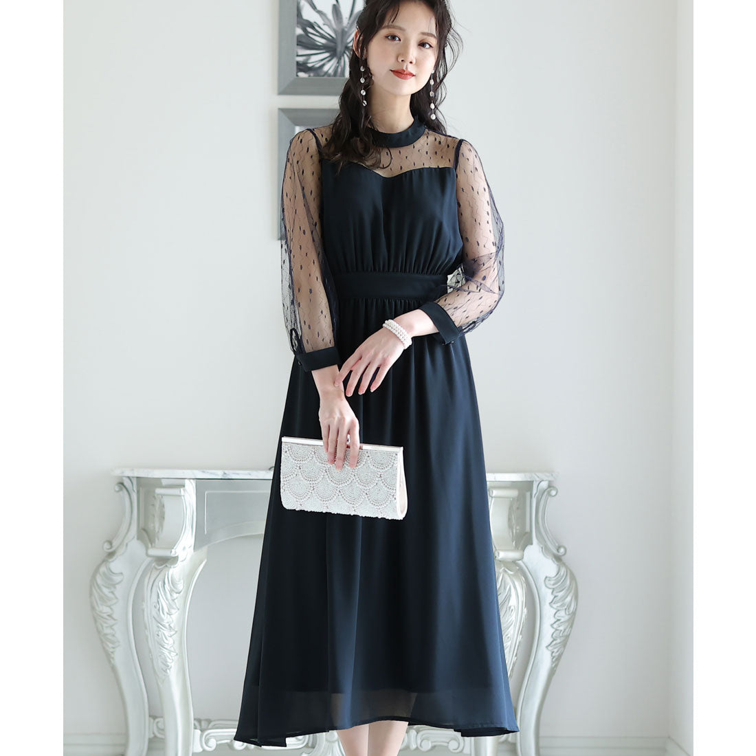 PourVous A-line party dress, large size, sleeved, mid-calf length, wedding formal dress, for people in their 20s, 30s, and 40s PourVous A-line party dress, large size, sleeved, mid-calf length, wedding formal dress, for people in their 20s, 30s, and 40s