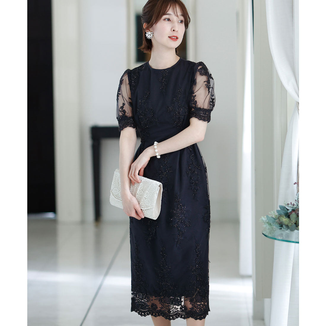 PourVous Wedding Party Dress Long and Sleeved Bishop Sleeve Large Size Formal Dress for 20s, 30s, 40s