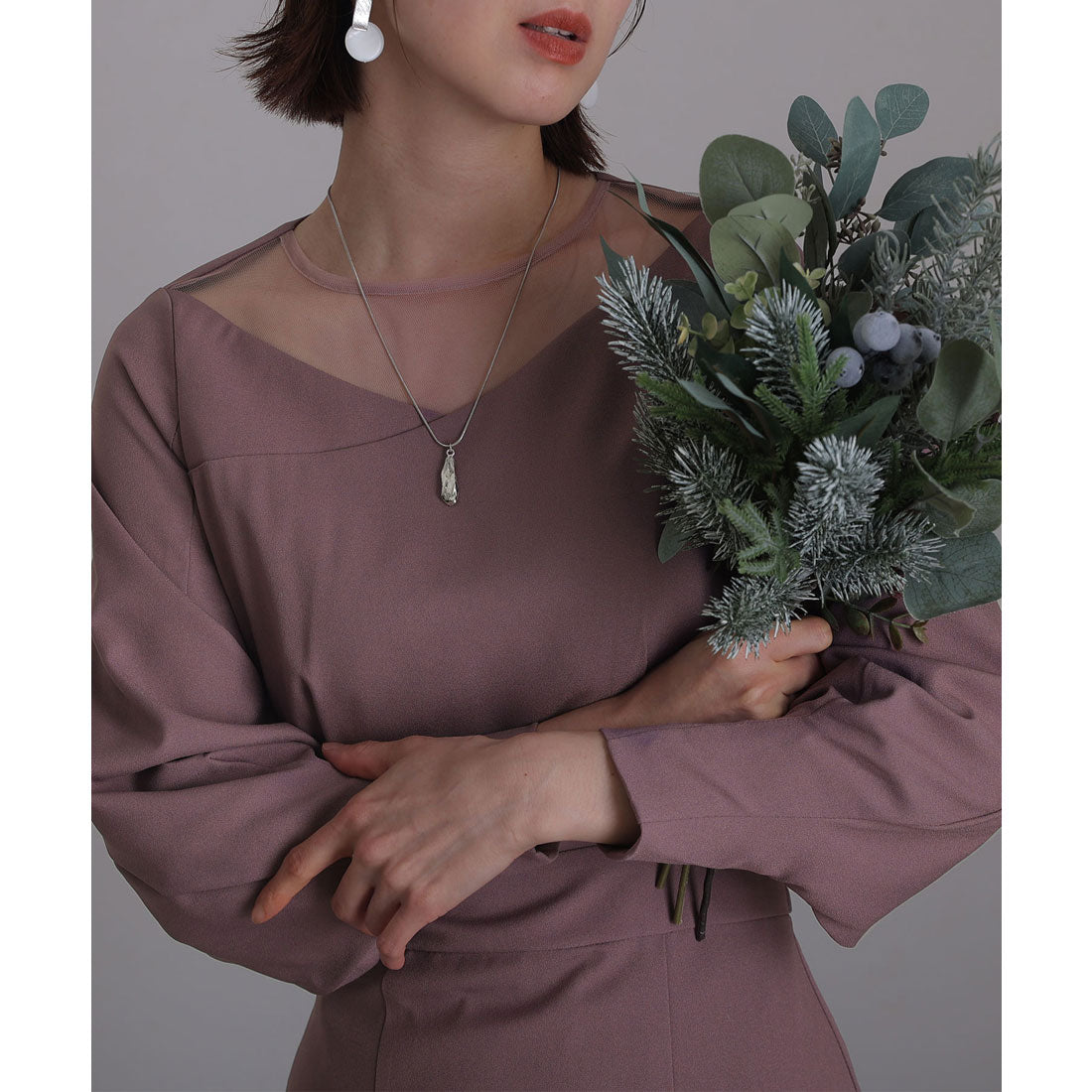 プールヴー PourVous ミニ丈&袖ありフォーマルチュール切り替えセレモニー結婚式パーティードレス ワンピース 20代 30代 40代