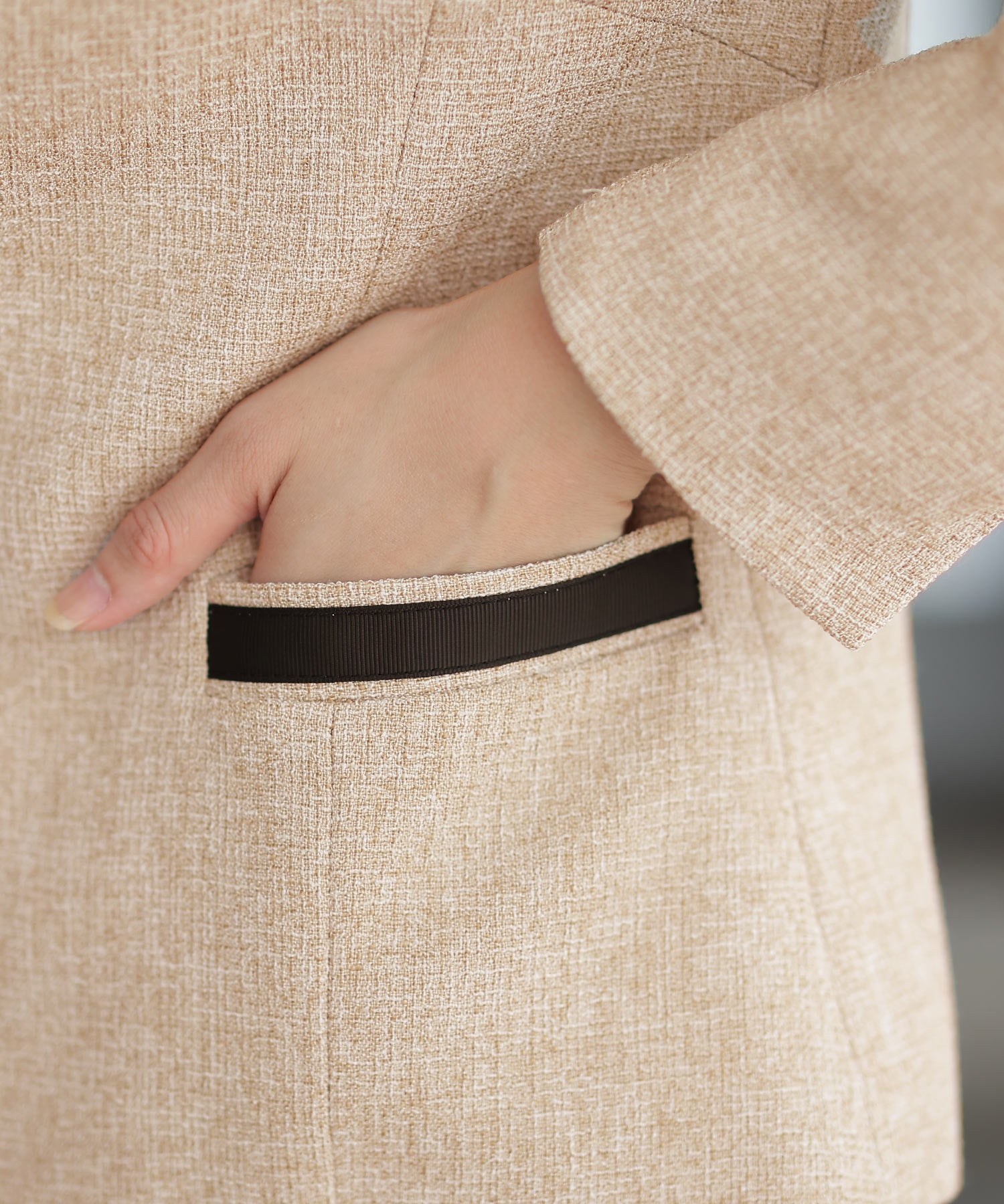 PourVous Tweed No-Collar Skirt Suit