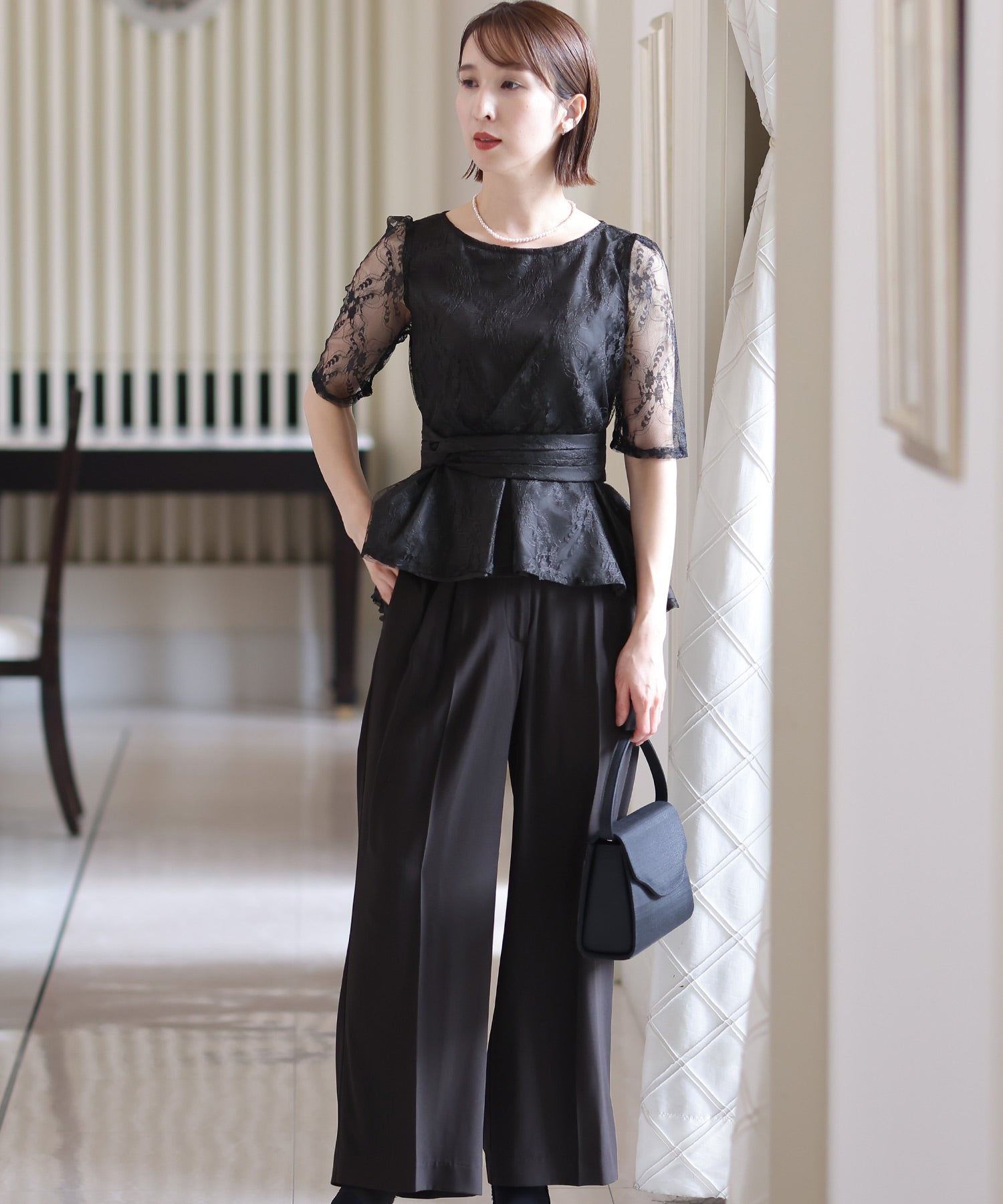 open lace back dress PourVous Setup Pants Dress Wedding & Wide Pants Peplum Large Size Formal Long Dress for Ages 20s 30s 40s