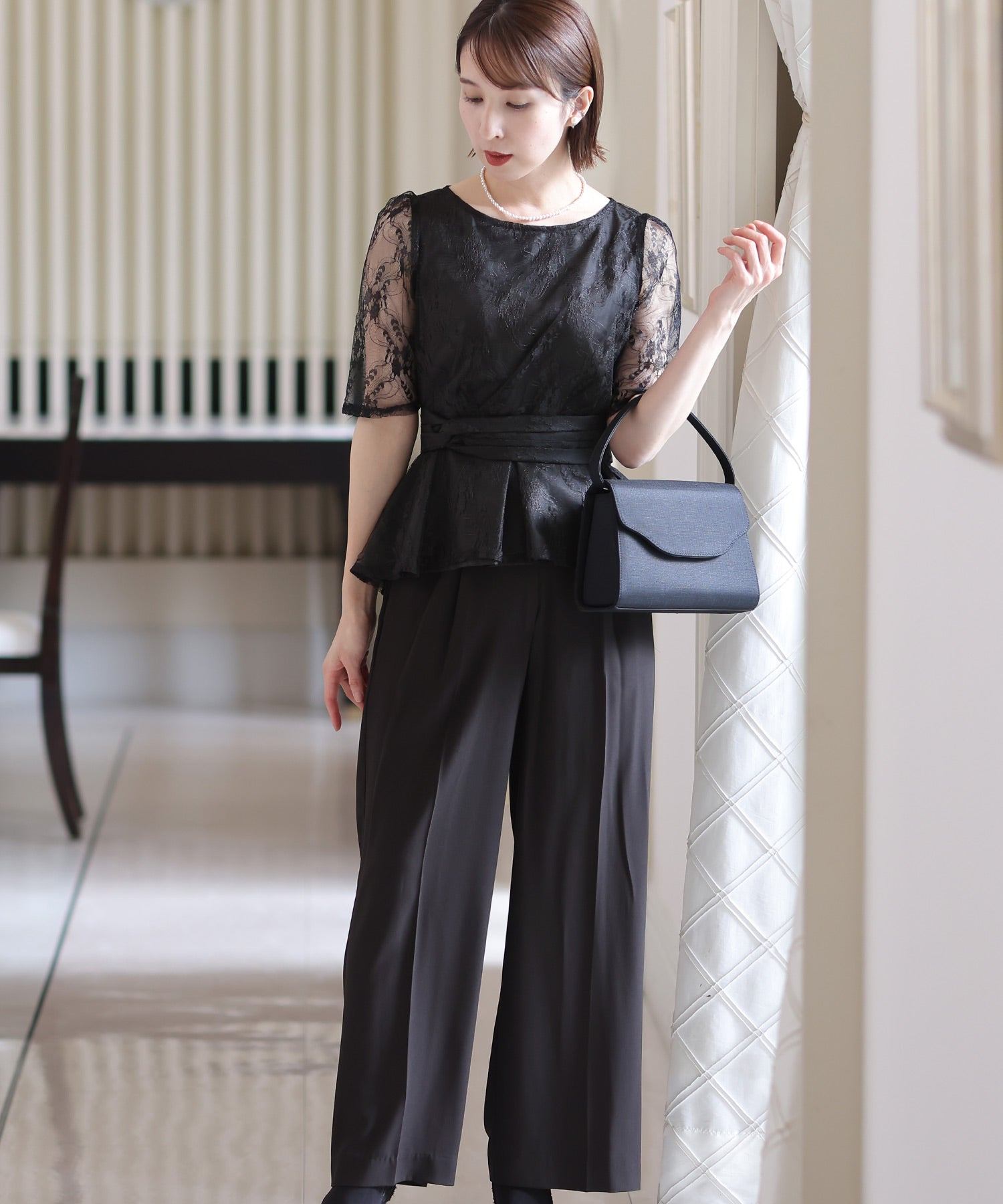 PourVous 套裝褲裙結婚式及寬褲佩普拉姆大尺寸正式長裙 20代 30代 40代