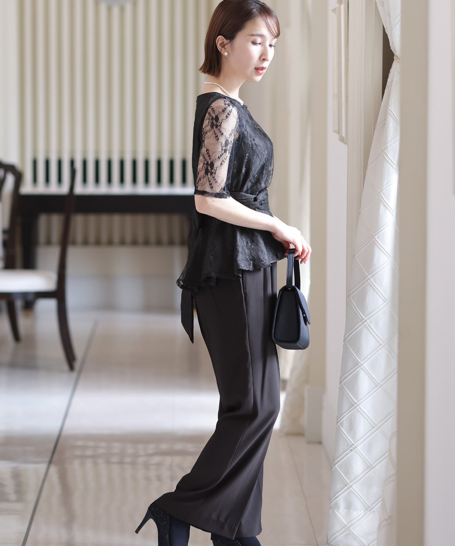 PourVous 套裝褲裙結婚式及寬褲佩普拉姆大尺寸正式長裙 20代 30代 40代