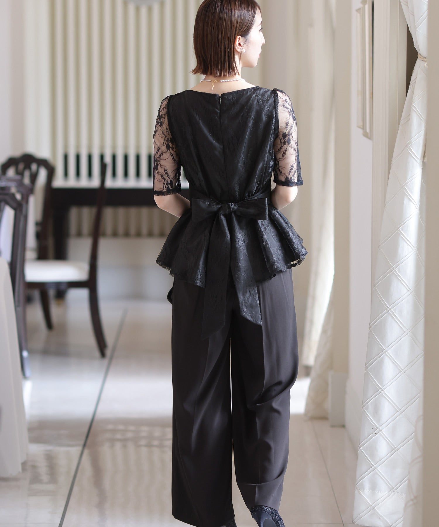 PourVous 套裝褲裙結婚式及寬褲佩普拉姆大尺寸正式長裙 20代 30代 40代