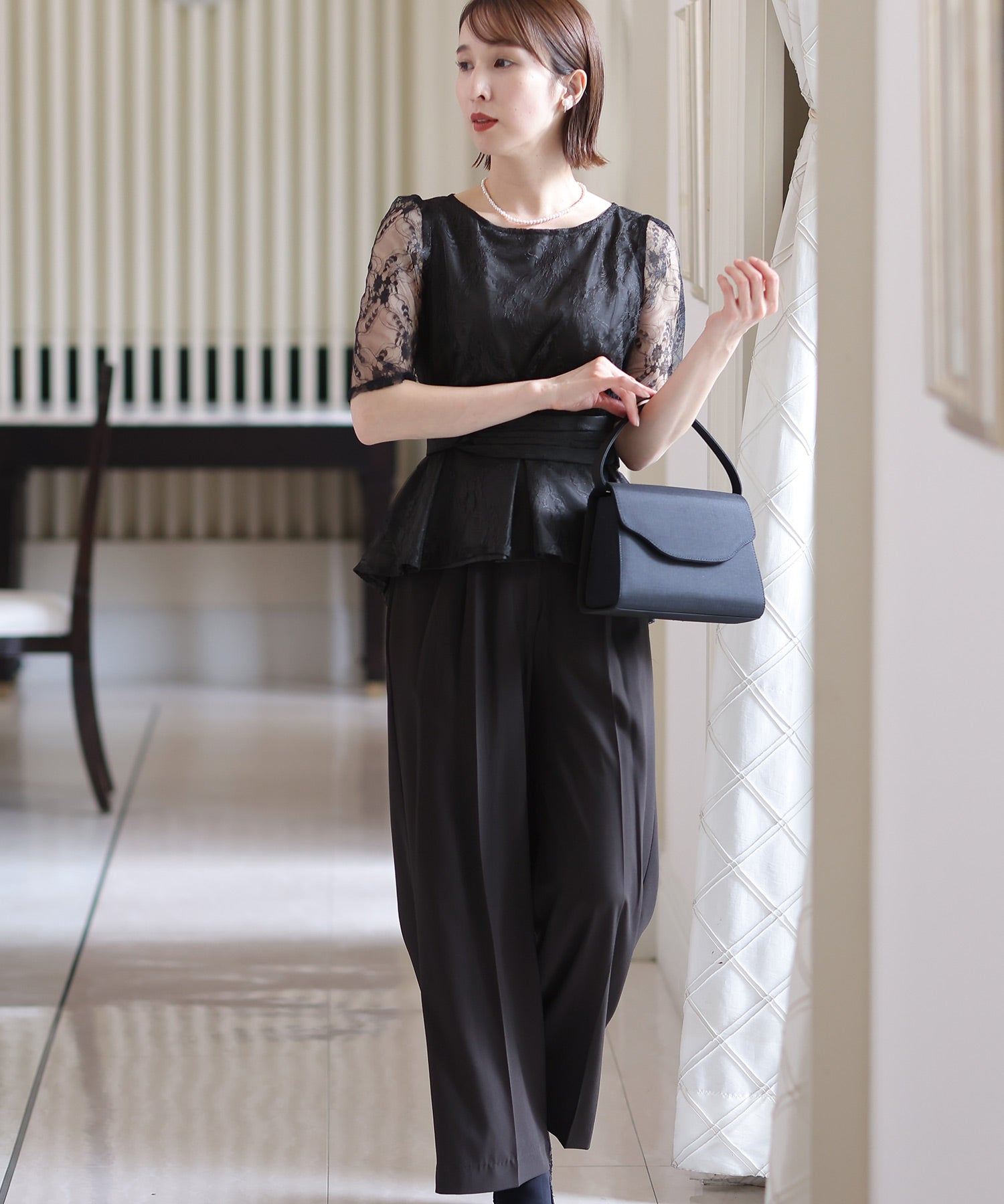 PourVous 套裝褲裙結婚式及寬褲佩普拉姆大尺寸正式長裙 20代 30代 40代