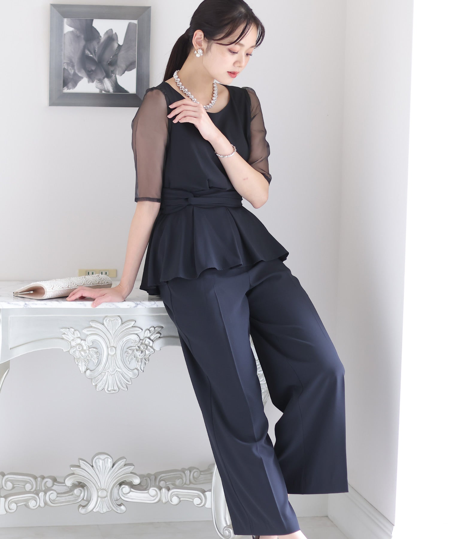 PourVous 套裝褲裙結婚式及寬褲佩普拉姆大尺寸正式長裙 20代 30代 40代