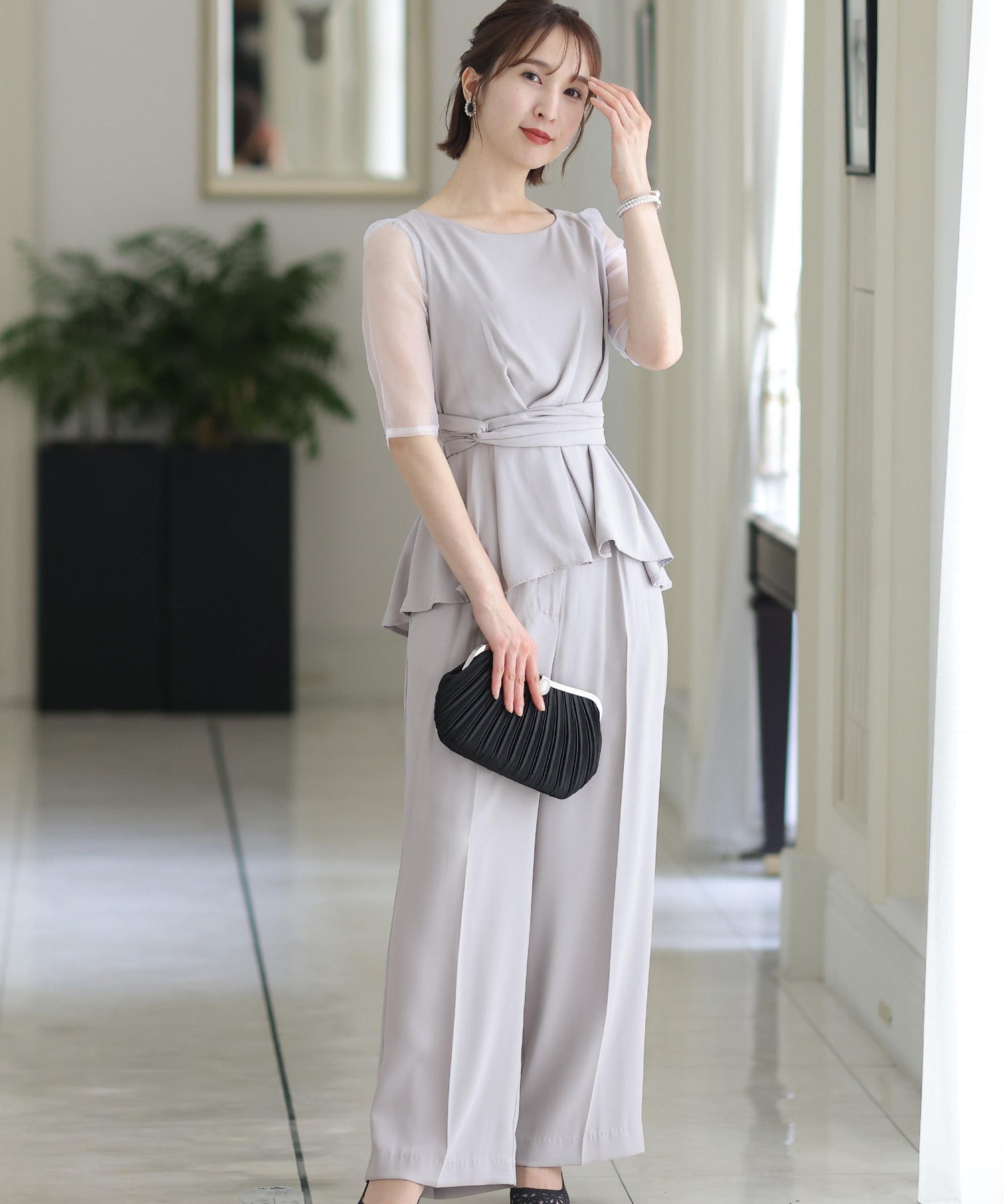 PourVous 套裝褲裙結婚式及寬褲佩普拉姆大尺寸正式長裙 20代 30代 40代