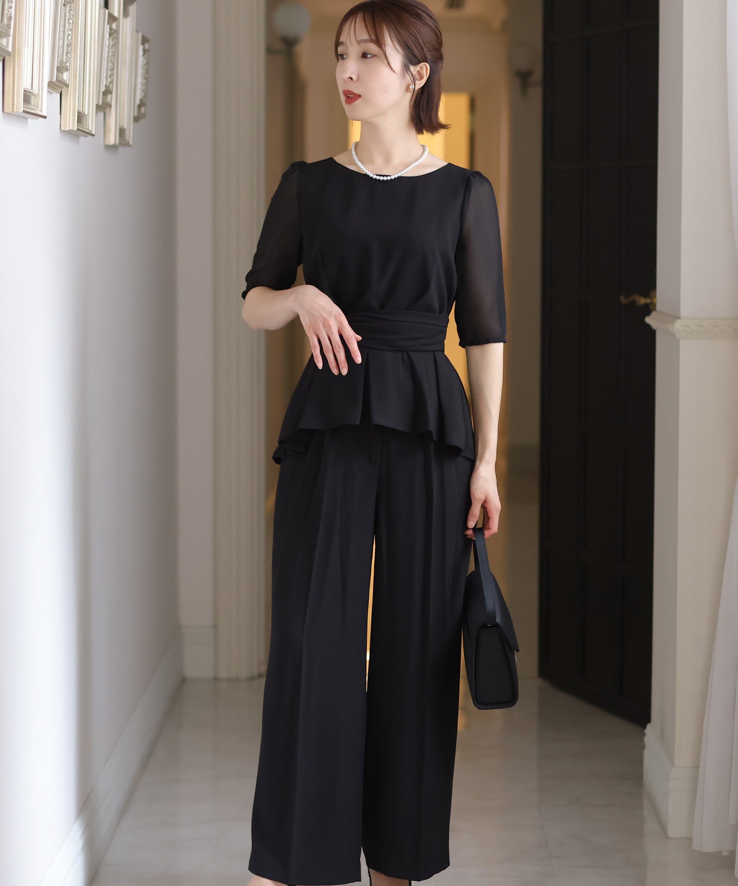 PourVous 套裝褲裙結婚式及寬褲佩普拉姆大尺寸正式長裙 20代 30代 40代