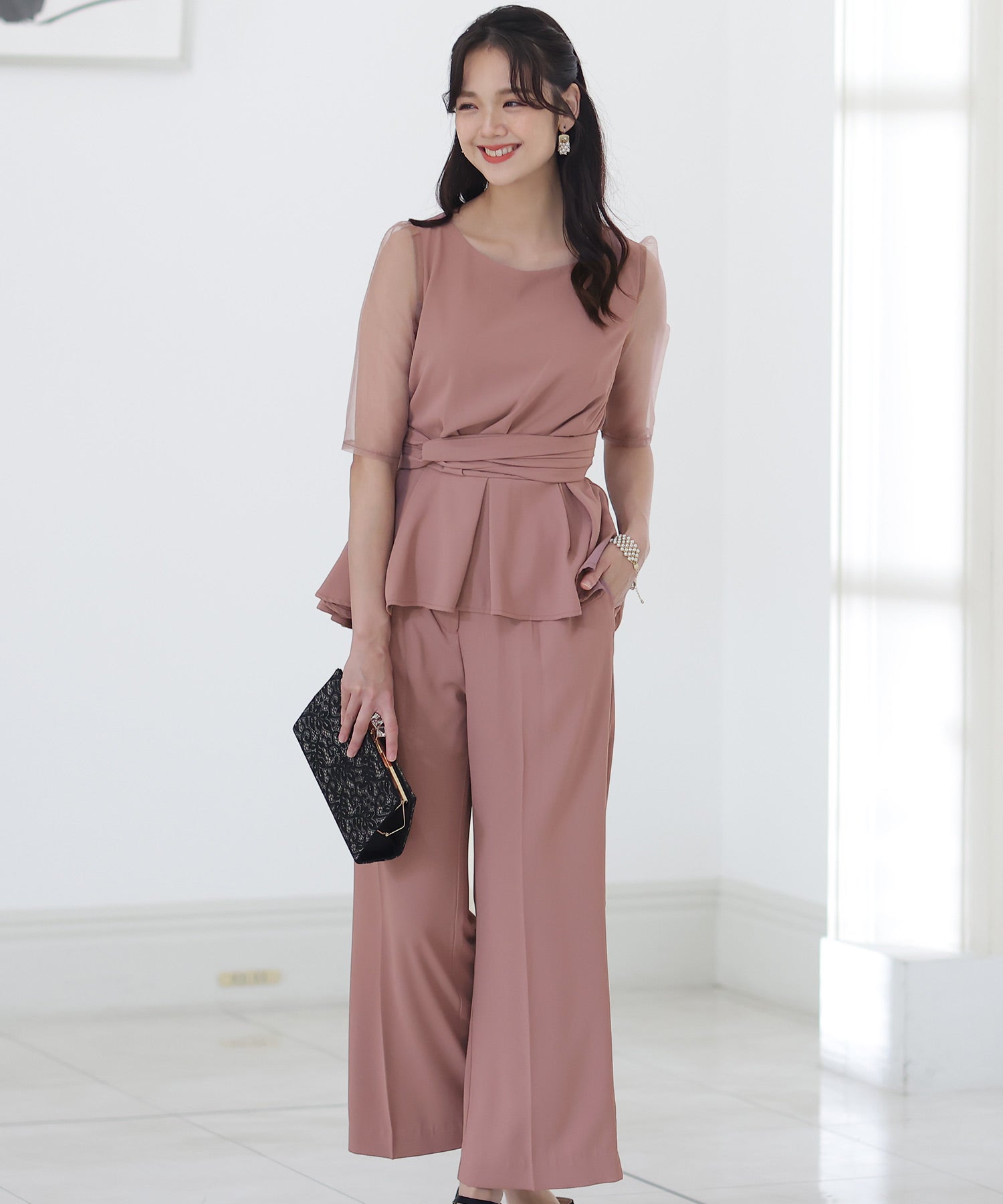 PourVous 套裝褲裙結婚式及寬褲佩普拉姆大尺寸正式長裙 20代 30代 40代