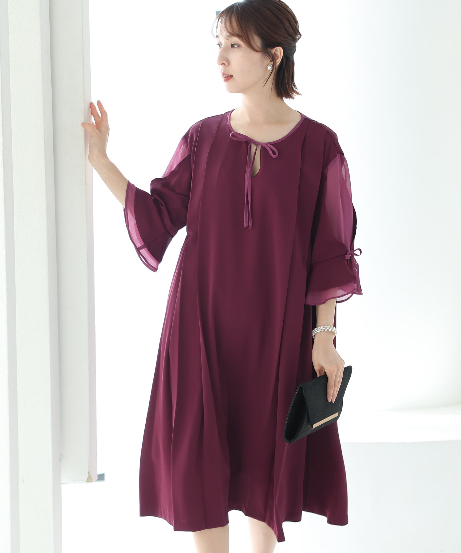 PourVous Wedding Party Dress Maternity 3/4 Sleeve &amp; Mid-length Lar