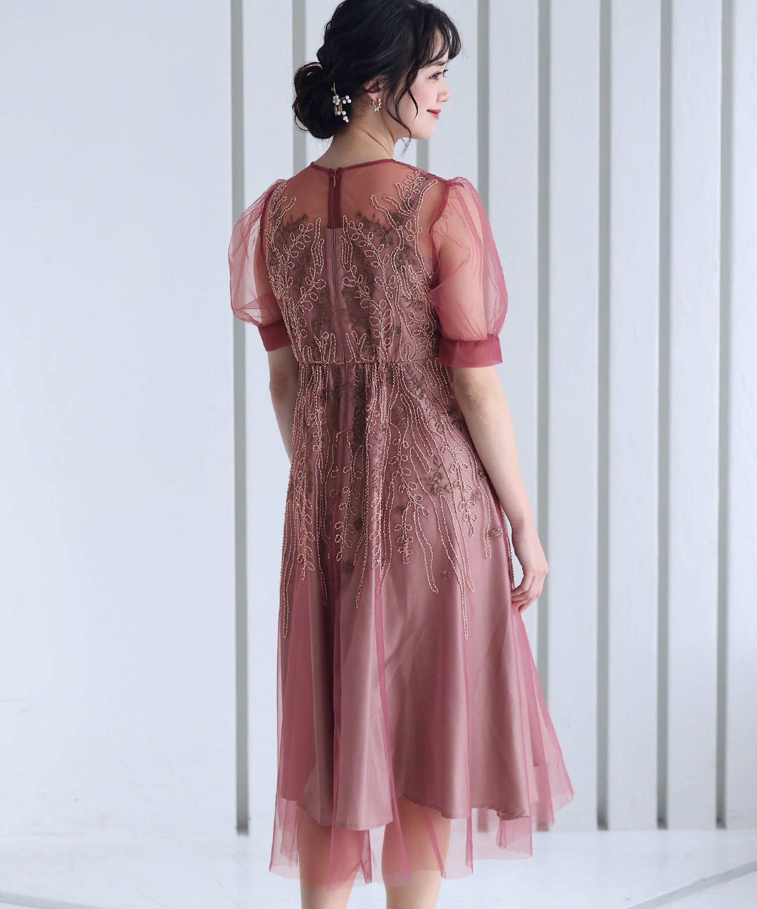 プールヴー PourVous ビーズ刺繍パーティードレスお呼ばれロング&袖あり結婚式フォーマル ワンピース 20代 30代 40代 (モーヴ) モーヴ