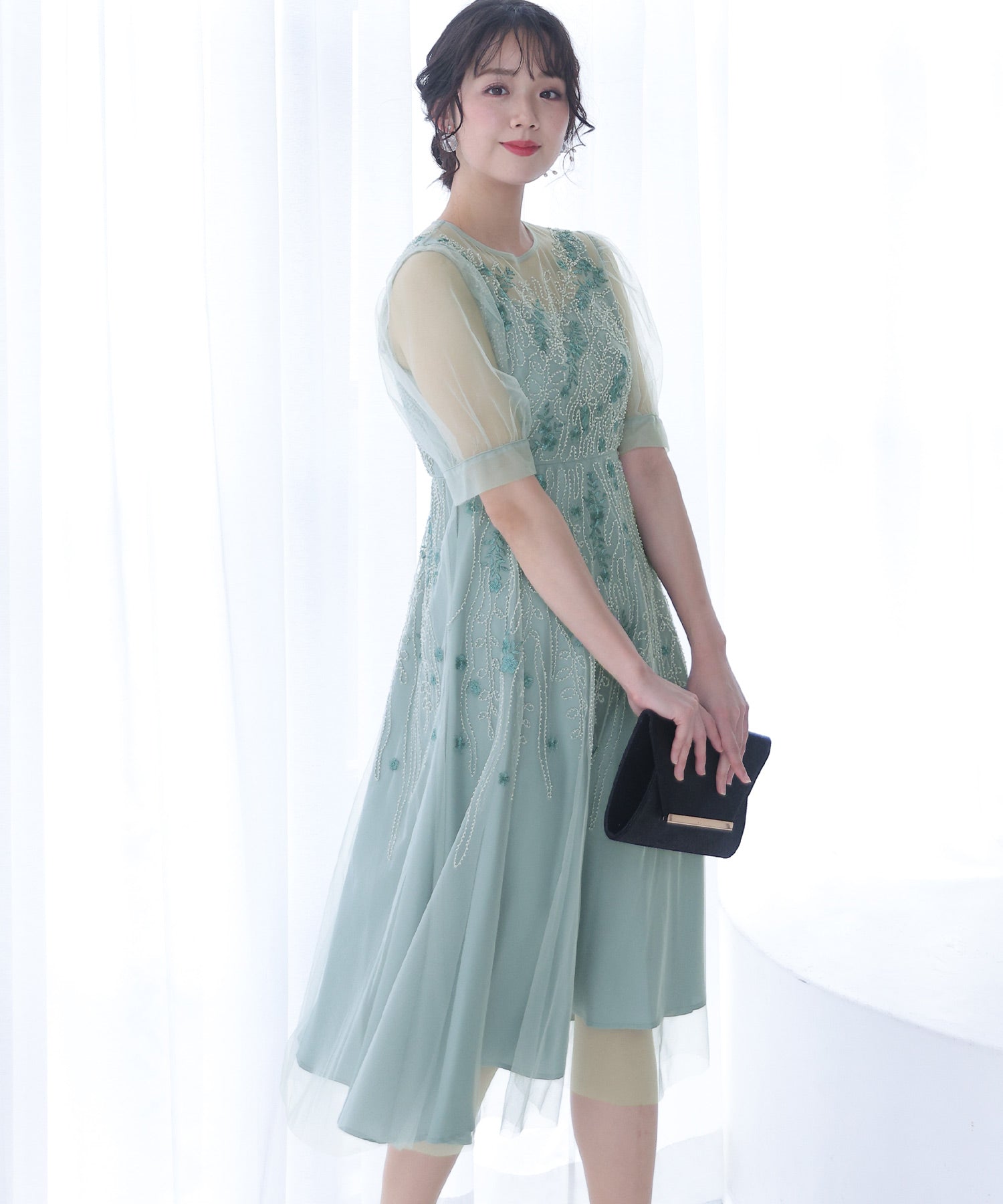 プールヴー PourVous ビーズ刺繍パーティードレスお呼ばれロング&袖あり結婚式フォーマル ワンピース 20代 30代 40代 (モーヴ) モーヴ