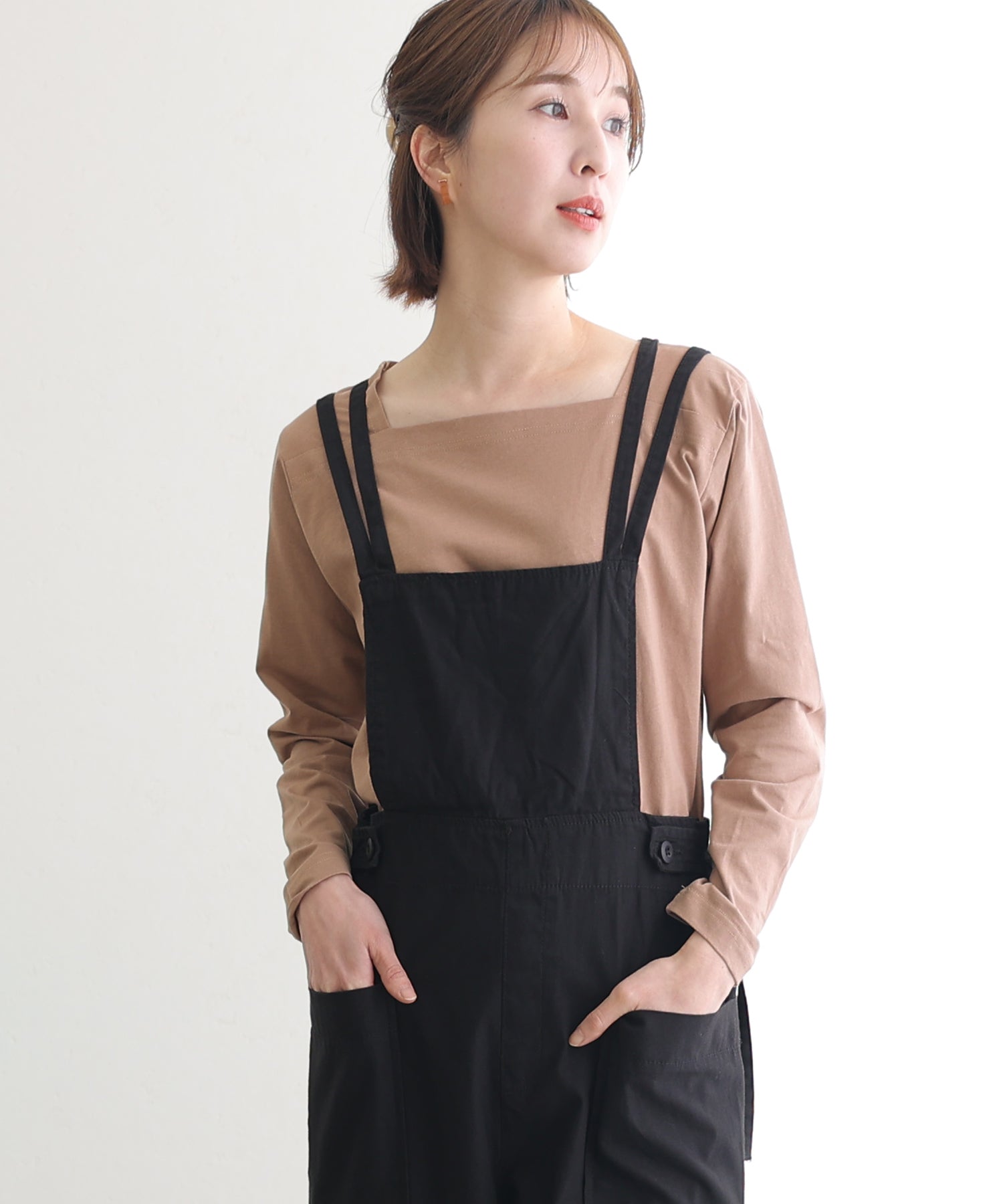 プールヴー PourVous コットンスクエアネックプルオーバー (モカ) モカ