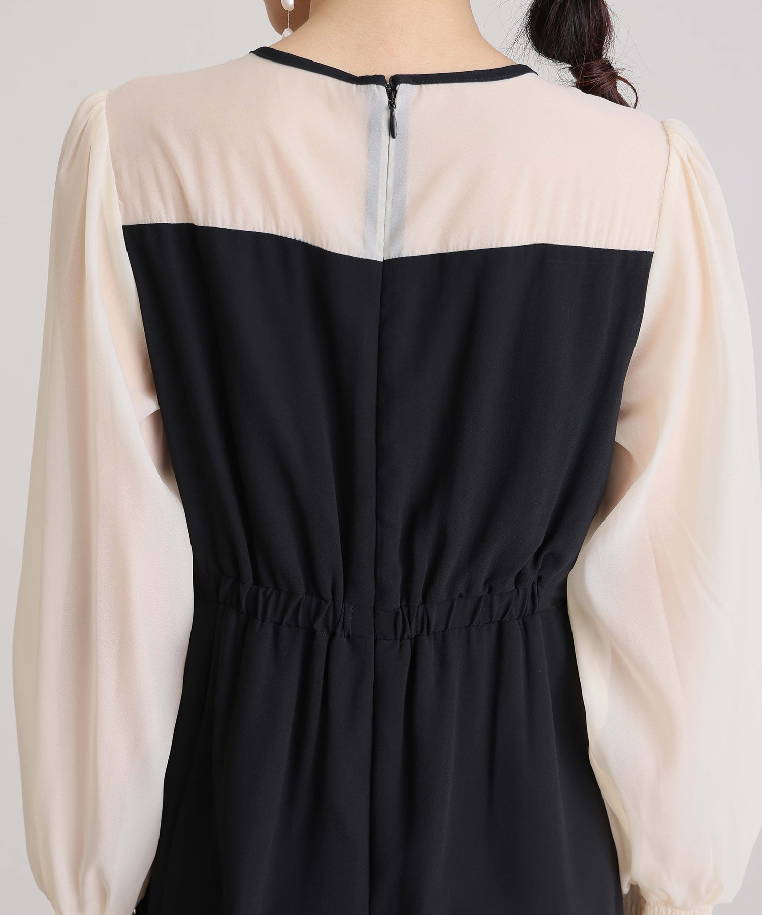 プールヴー PourVous 結婚式パーティードレスビスチェミモレ丈&袖ありセレモニーフォーマル ワンピース 20代 30代 40代 (ブラック) ブラック