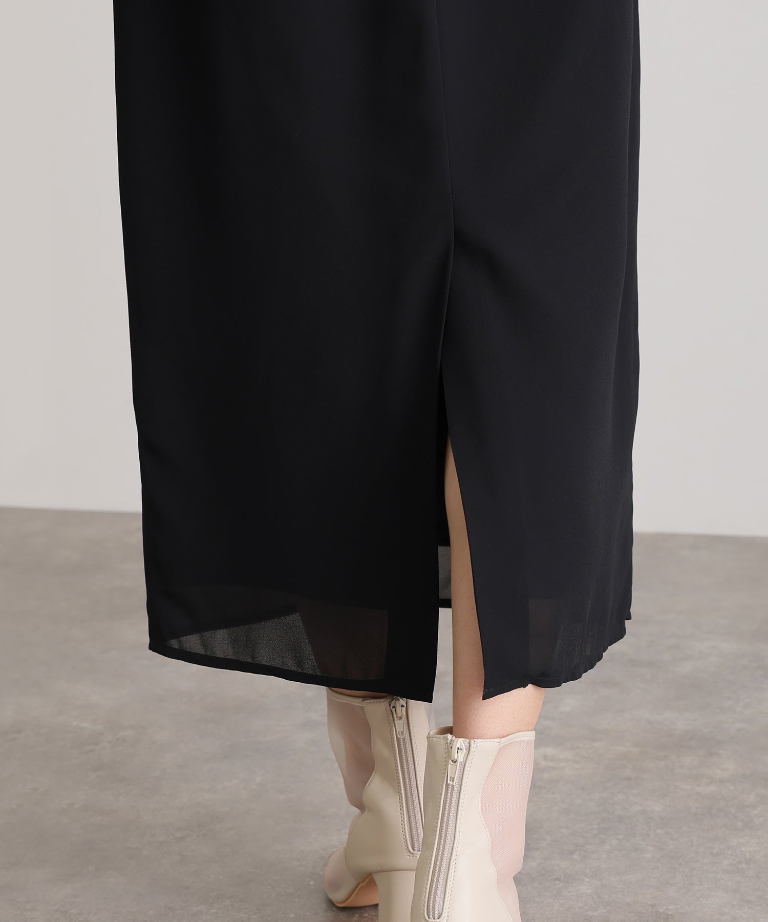 プールヴー PourVous 結婚式パーティードレスビスチェミモレ丈&袖ありセレモニーフォーマル ワンピース 20代 30代 40代 (ブラック) ブラック