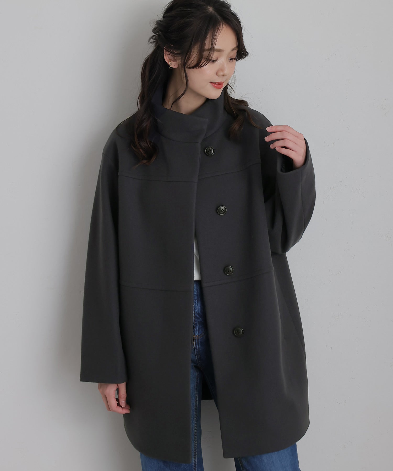 PourVous Faux wool stand-up collar coat