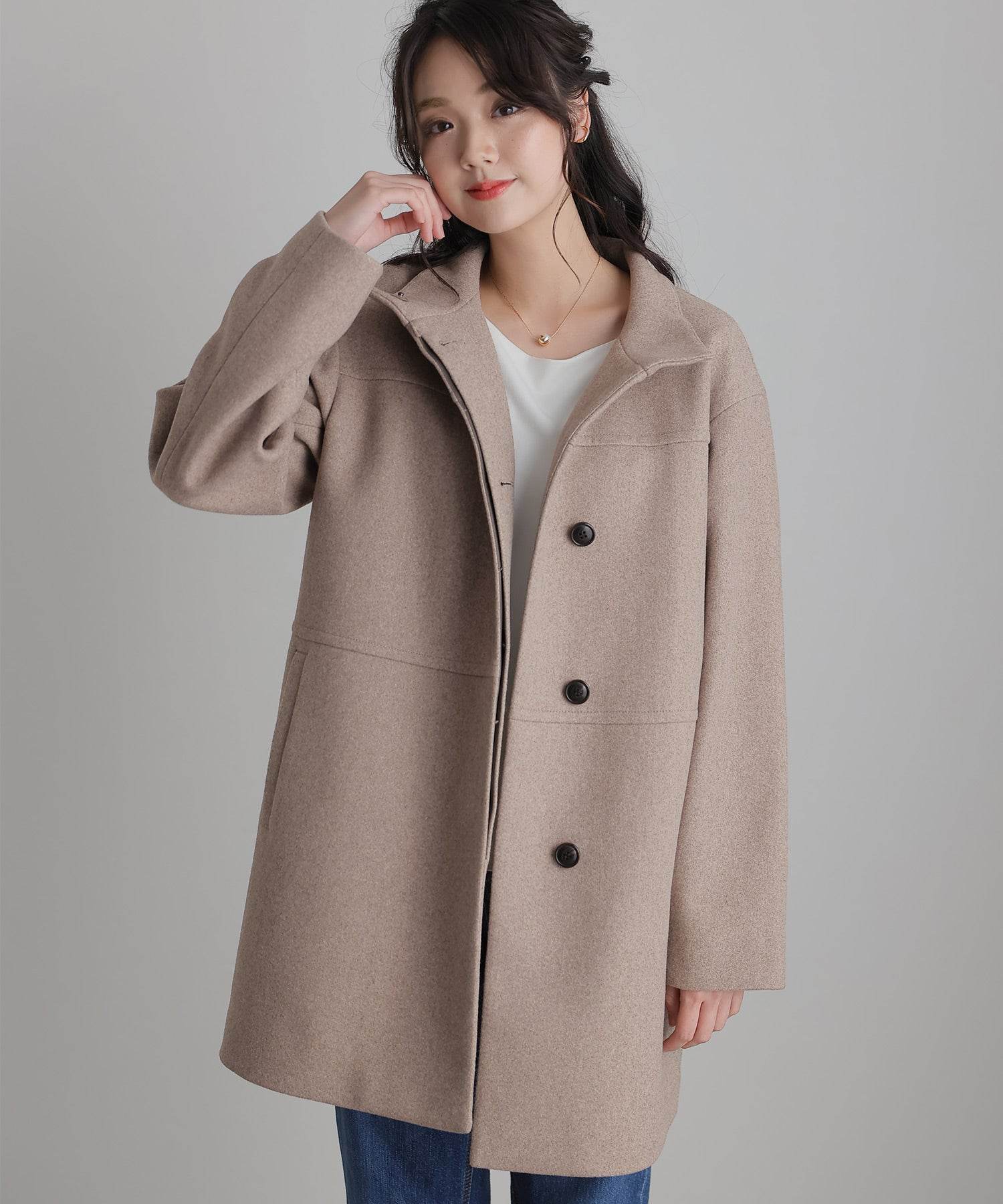 PourVous Faux wool stand-up collar coat
