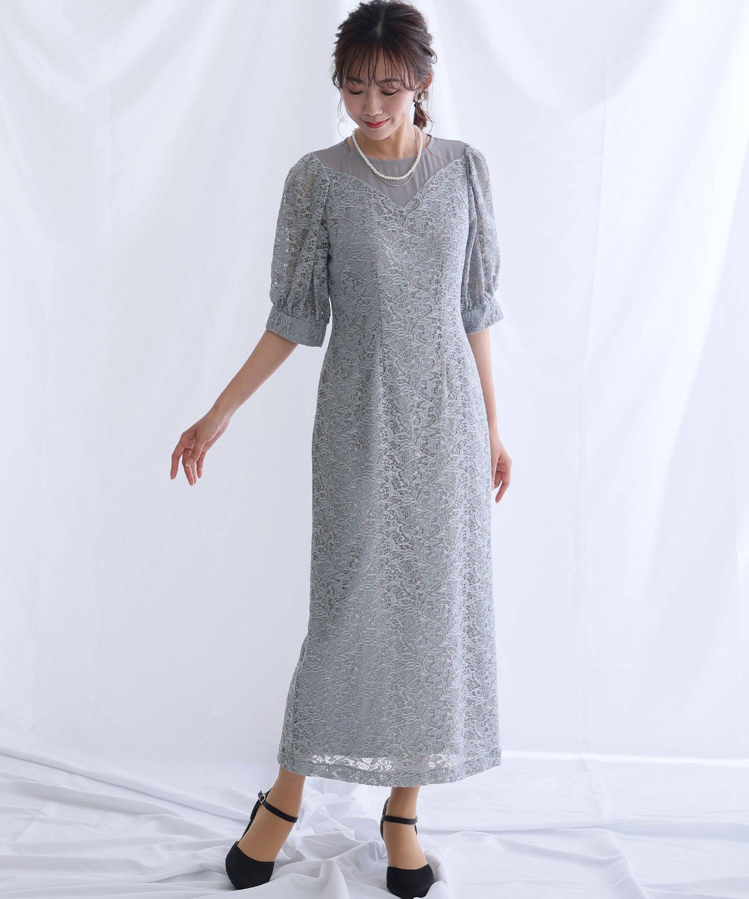 PourVous 3/4 Sleeve & Mid-Length Party Dress I-Line Formal Wedding Dress for Women in their 20s, 30s and 40s