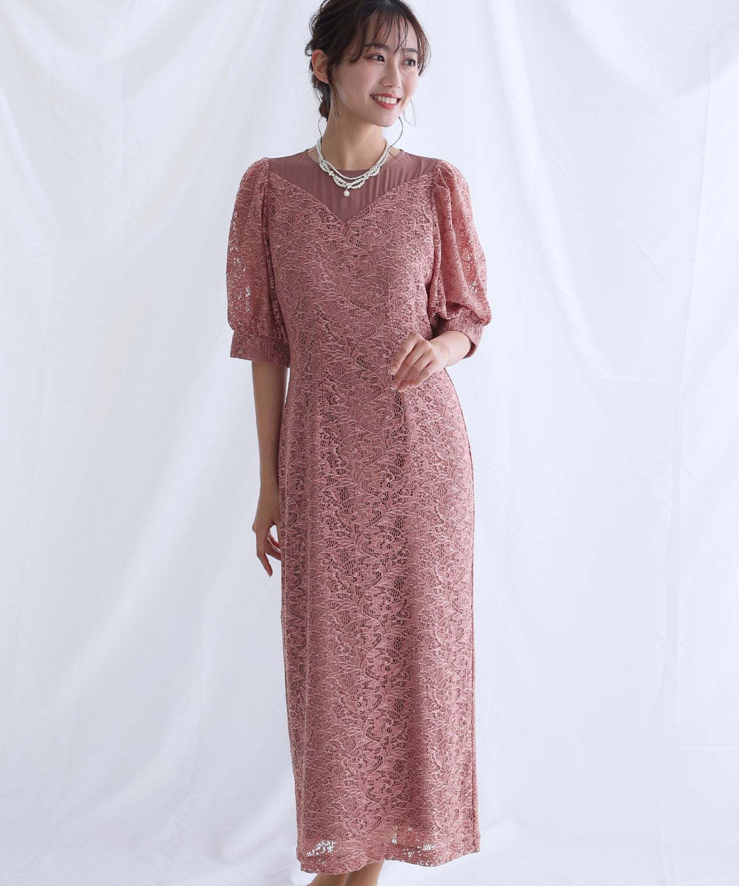 PourVous 3/4 Sleeve & Mid-Length Party Dress I-Line Formal Wedding Dress for Women in their 20s, 30s and 40s