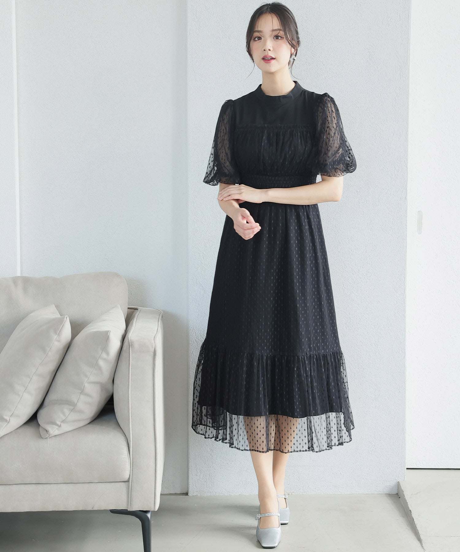 slim fit dress slacks PourVous Mid-Length & Sleeved Formal Dot Tulle Ceremony Wedding Party Dress One Piece for 20s, 30s, 40s