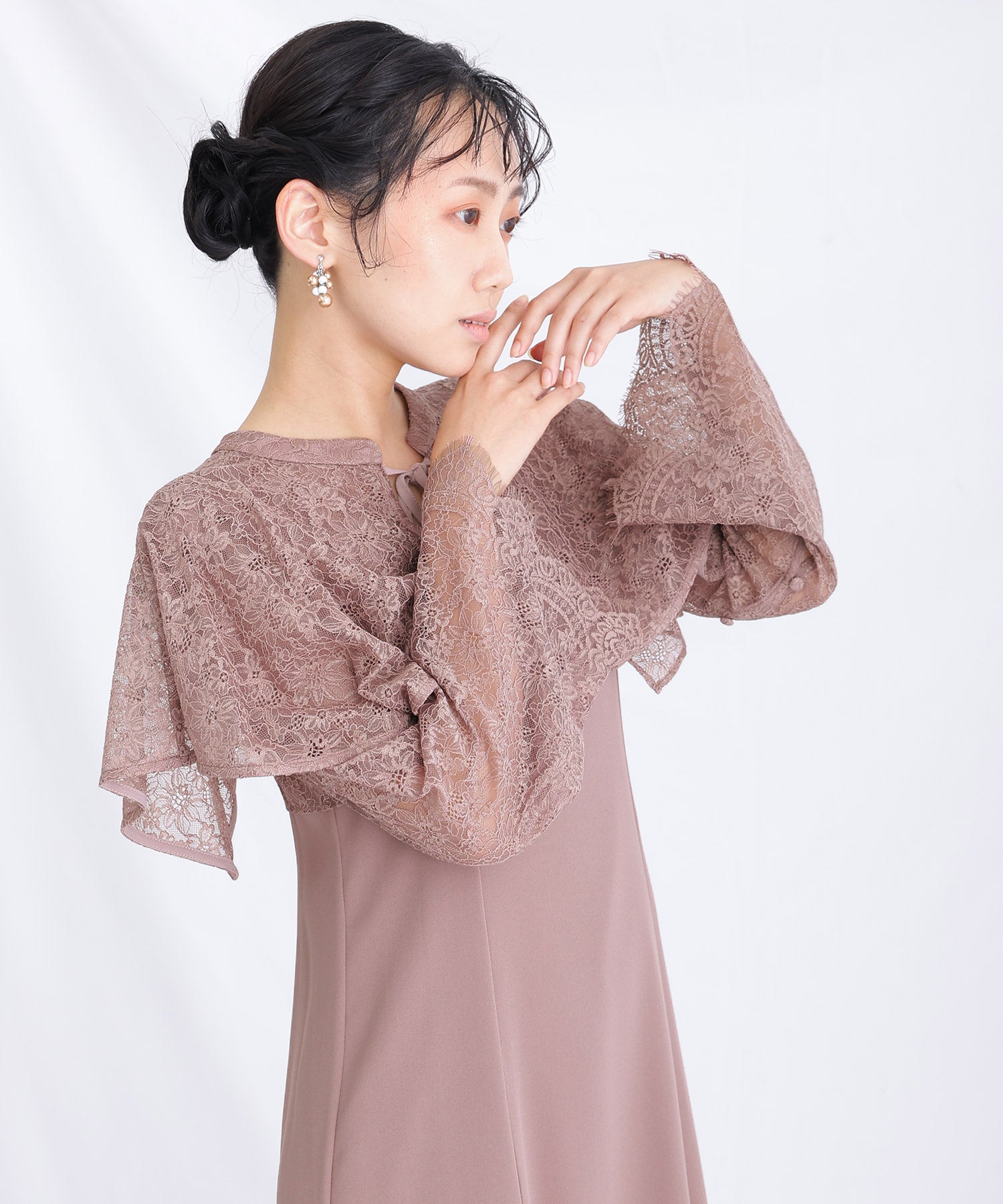 PourVous Wedding Party Dress Mid-length with Sleeves Layered Cape Formal Dress for 20s, 30s, and 40s