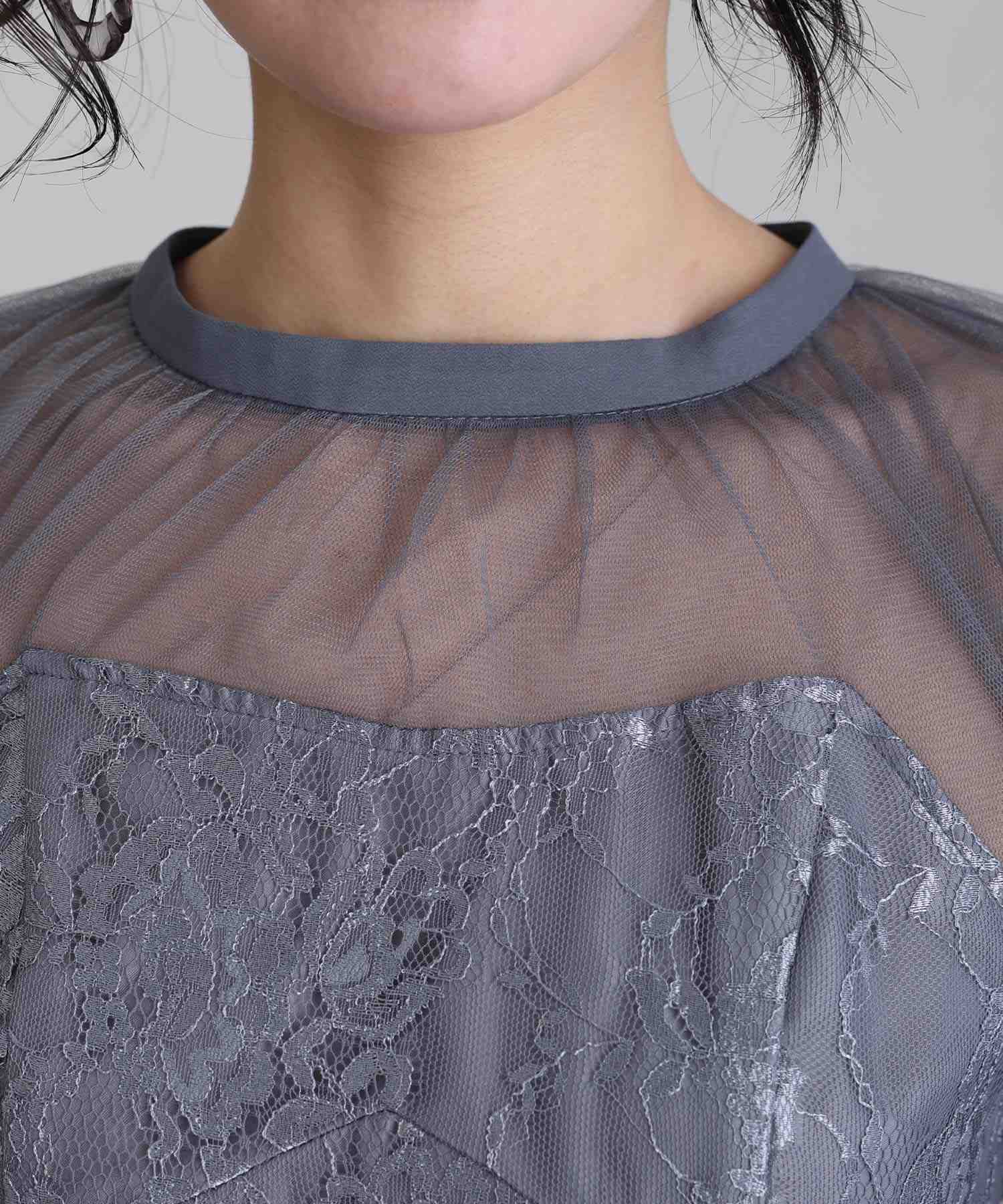 プールヴー PourVous ハートカットパーティードレスお呼ばれ袖あり&ロング結婚式フォーマル フォーマル ワンピース パーティードレス 20代 30代 40代