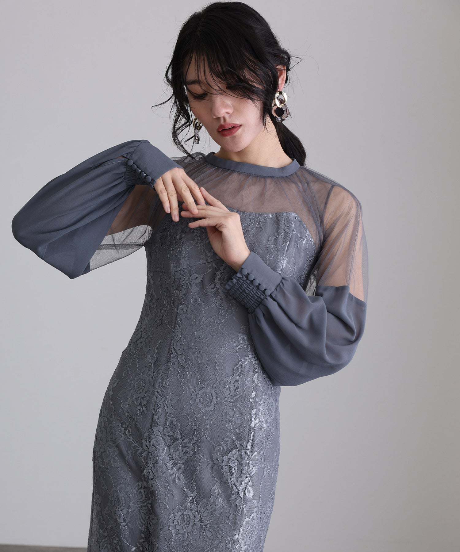 プールヴー PourVous ハートカットパーティードレスお呼ばれ袖あり&ロング結婚式フォーマル フォーマル ワンピース パーティードレス 20代 30代 40代