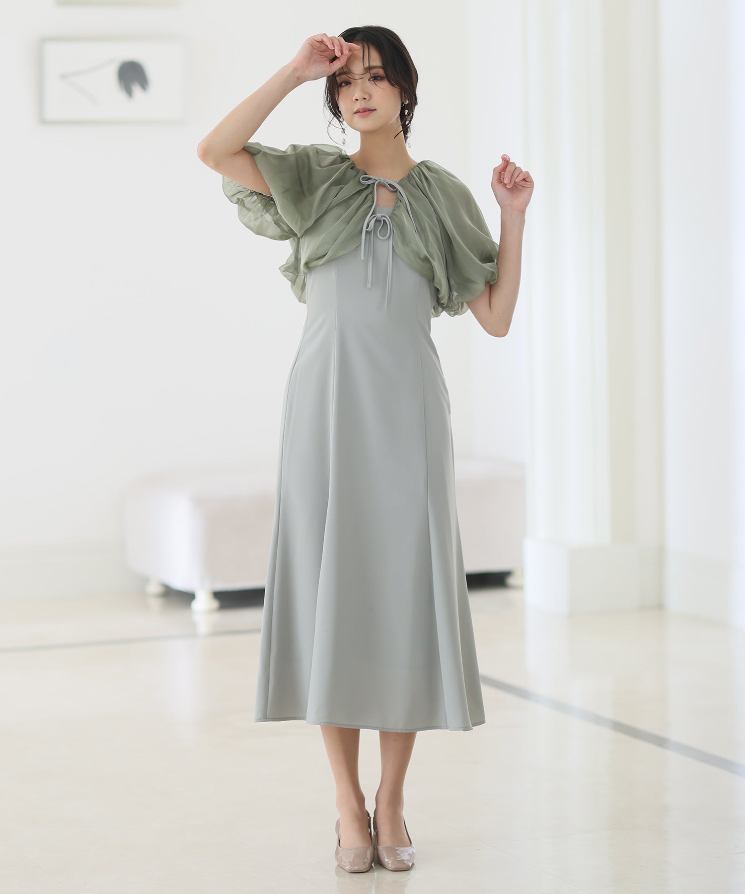 プールヴー PourVous バルーンヘムパーティードレスセレモニーロング&袖あり結婚式フォーマル フォーマル ワンピース パーティードレス 20代 30代 40代