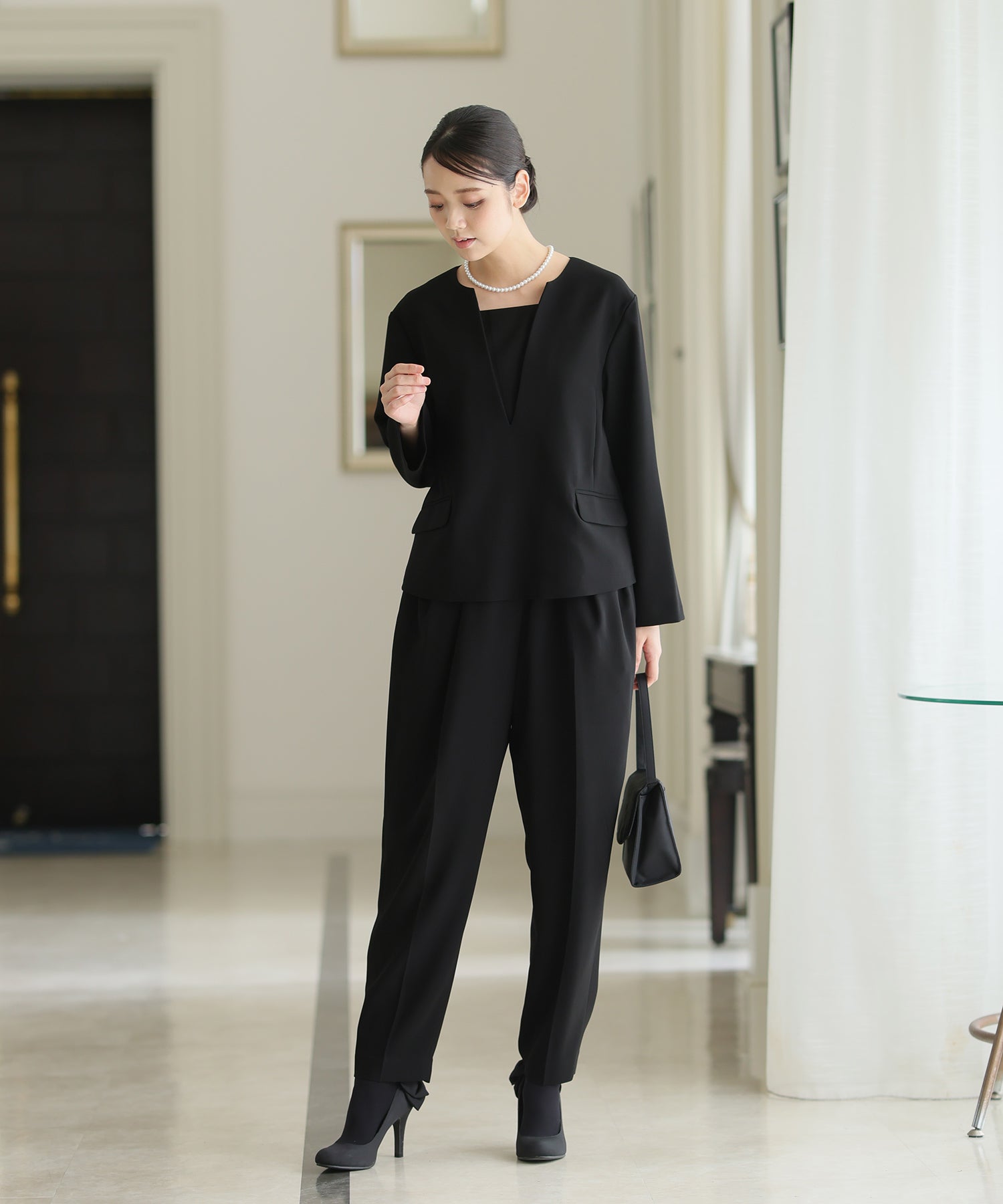 PourVous V-Neck Pants Formal Plus Size & Graduation Ceremony No-Collar Jacket Machine Wash Ceremony Suit Formal Dress Party Dress for 20s 30s 40s