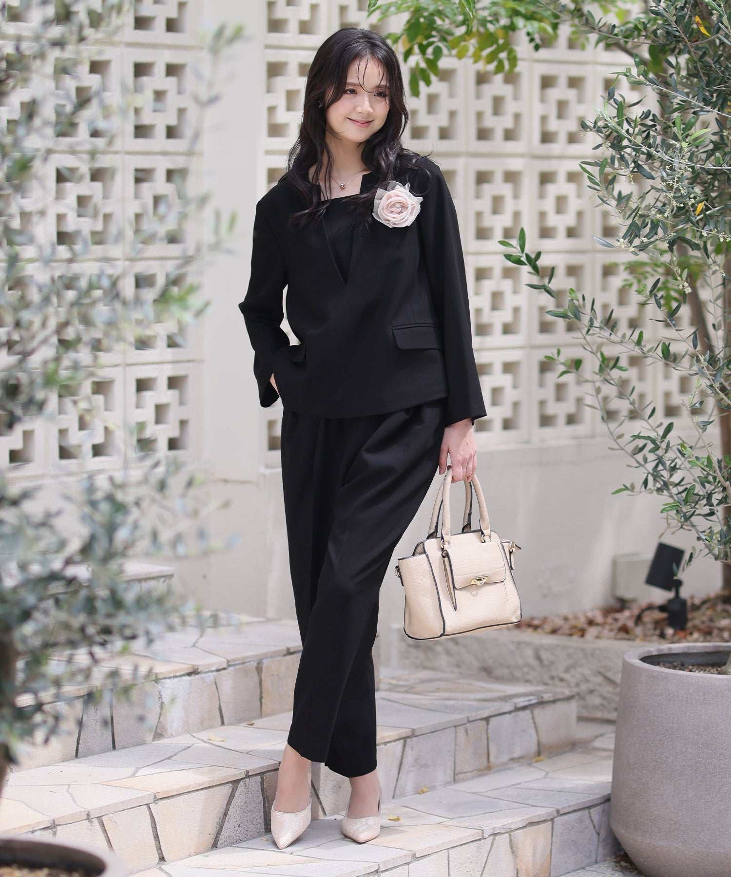 PourVous V-Neck Pants Formal Plus Size & Graduation Ceremony No-Collar Jacket Machine Wash Ceremony Suit Formal Dress Party Dress for 20s 30s 40s