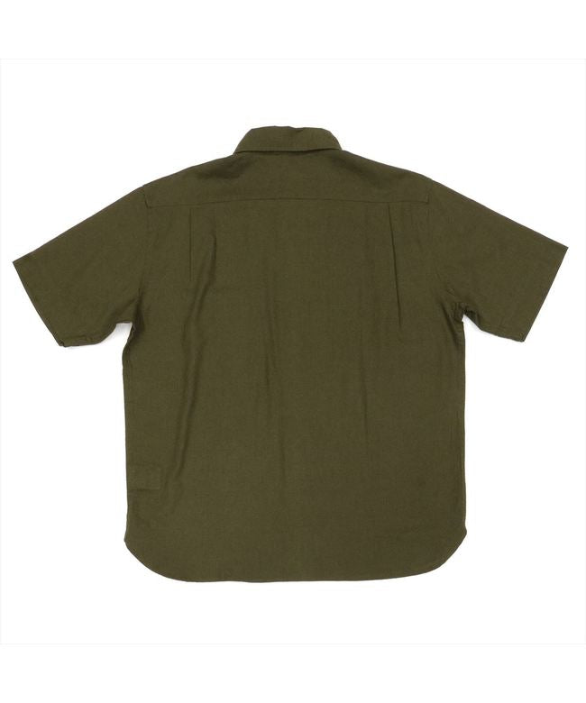 ピッタリ Pitta Re:) 綿麻 ラウンドテール ボタンダウン 半袖カジュアルシャツ (オリーブグリーン) オリーブグリーン