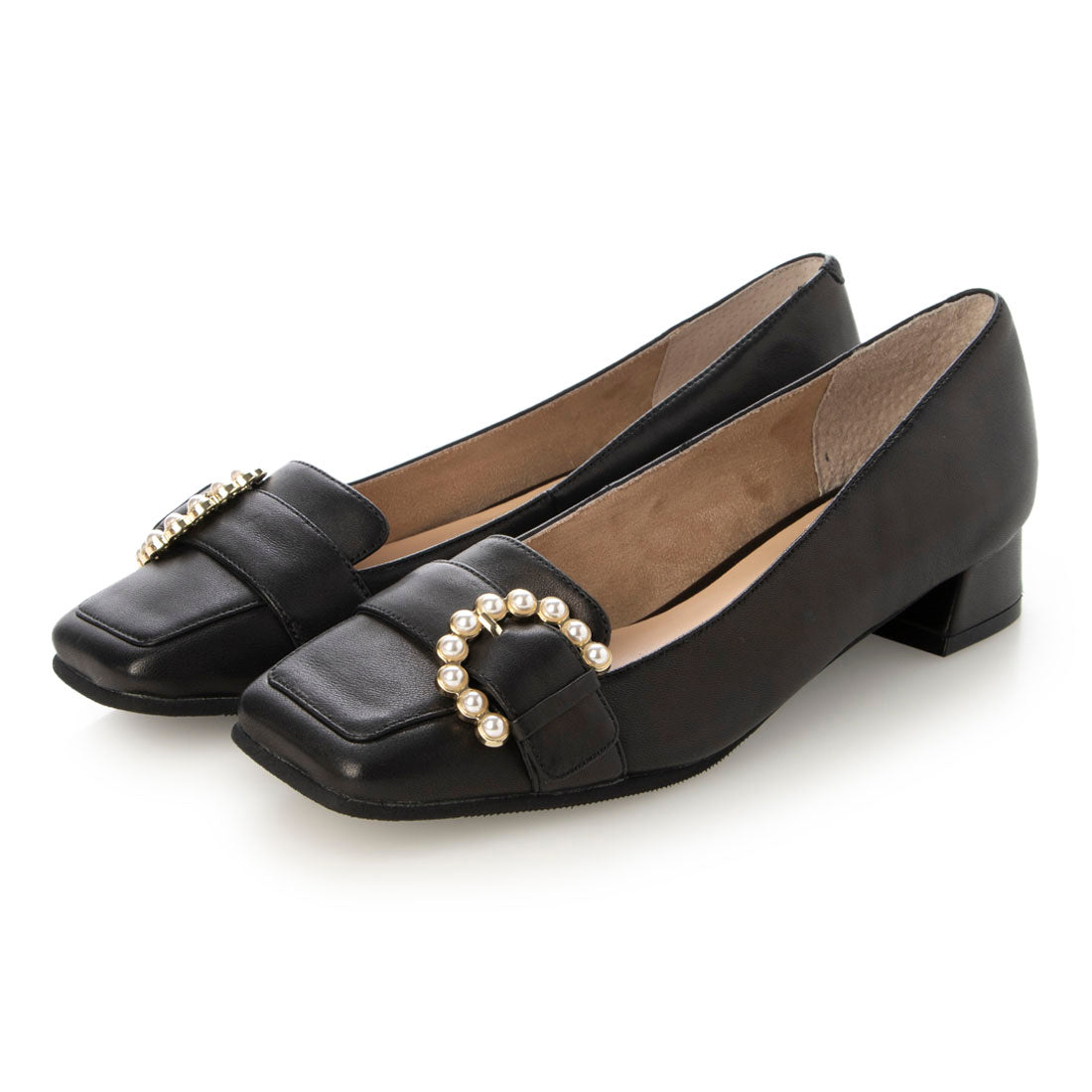パラディクルール PARADIS COULEUR スクエアトウパールバックルパンプス,ブラック