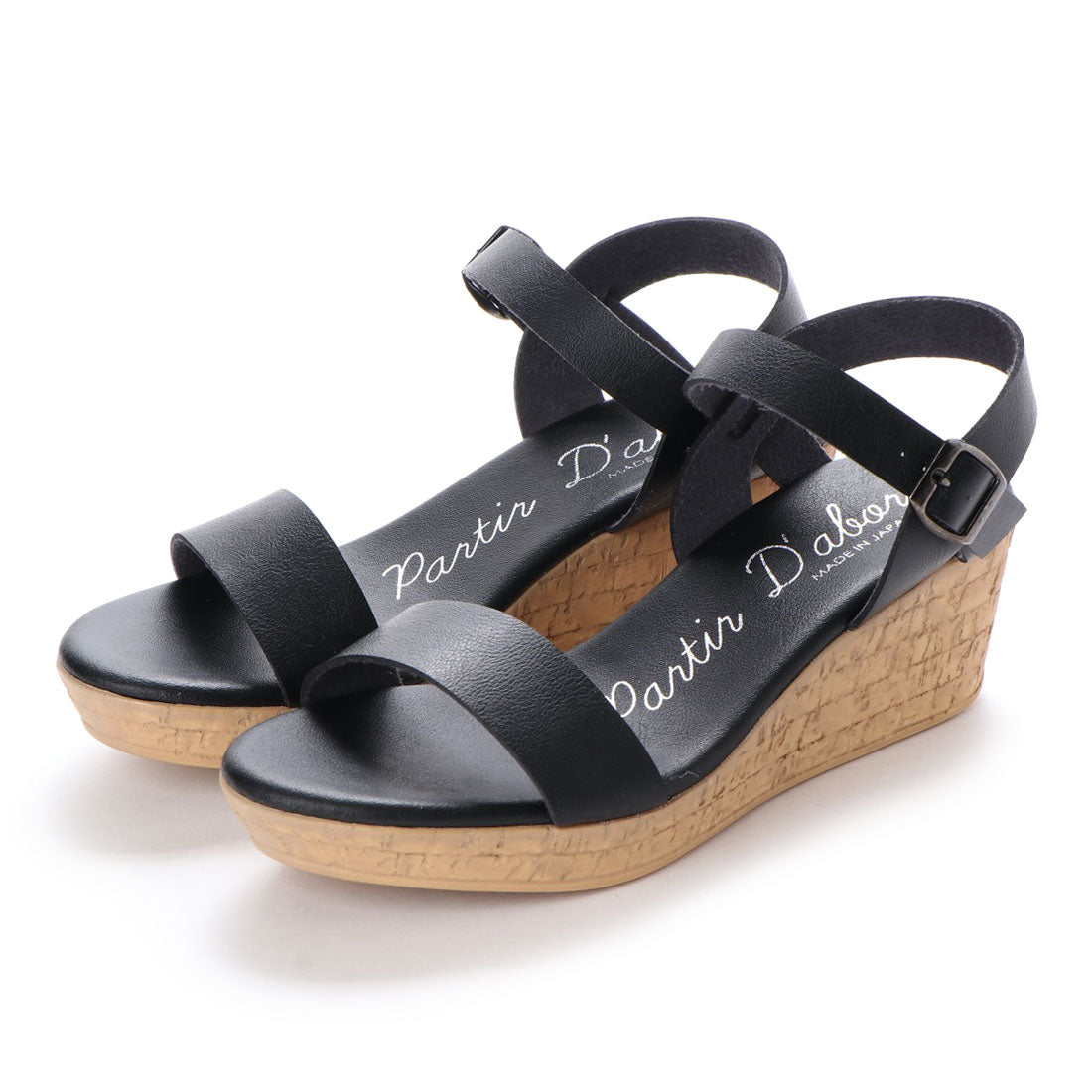 パルティエ ダボール partir d'abord 日本製 コンフォートウェッジソール ストラップサンダル (BLACK) BLACK