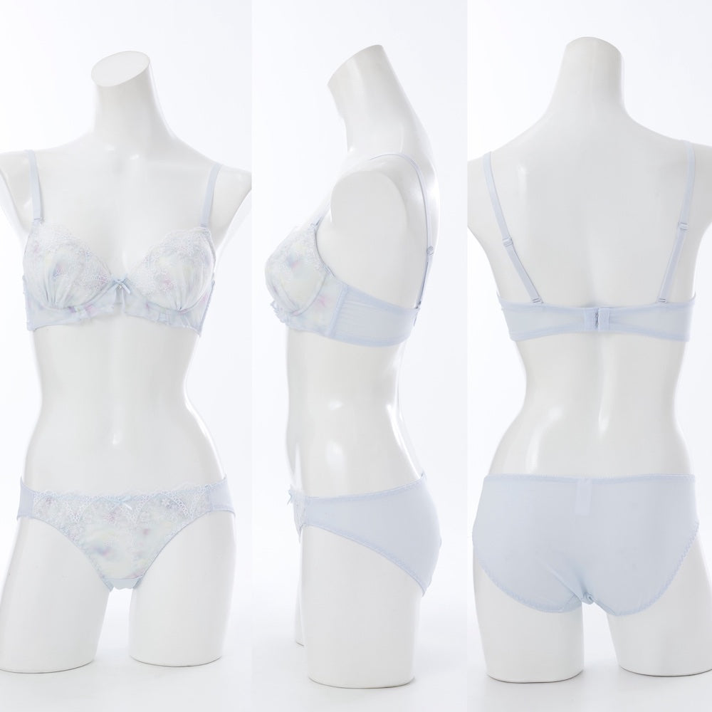 パリーゼ Palissee 【EFカップ】フルールシフォンフリル3/4モールドカップブラ&ショーツ【返品不可商品】 (サックス) サックス