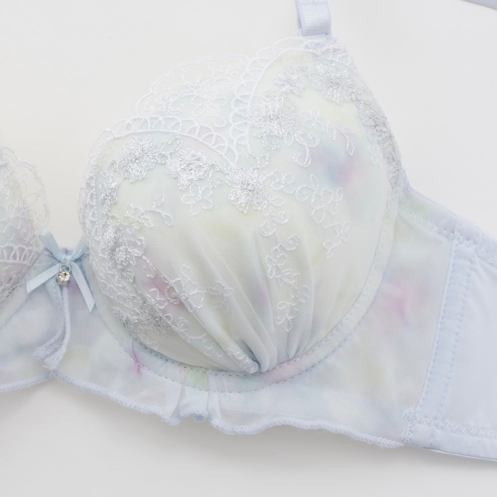 パリーゼ Palissee 【EFカップ】フルールシフォンフリル3/4モールドカップブラ&ショーツ【返品不可商品】 (サックス) サックス