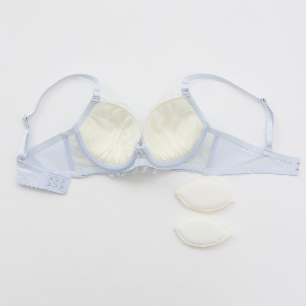 パリーゼ Palissee 【EFカップ】フルールシフォンフリル3/4モールドカップブラ&ショーツ【返品不可商品】 (サックス) サックス