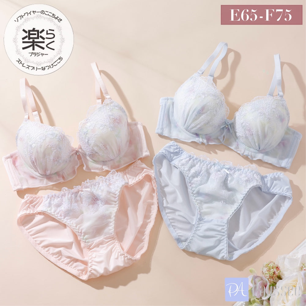 パリーゼ Palissee 【EFカップ】フルールシフォンフリル3/4モールドカップブラ&ショーツ【返品不可商品】 (サックス) サックス