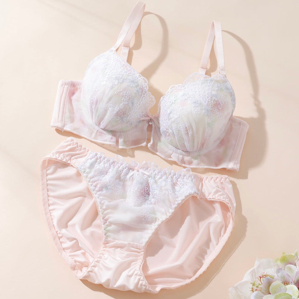 パリーゼ Palissee 【EFカップ】フルールシフォンフリル3/4モールドカップブラ&ショーツ【返品不可商品】 (ピンク) ピンク