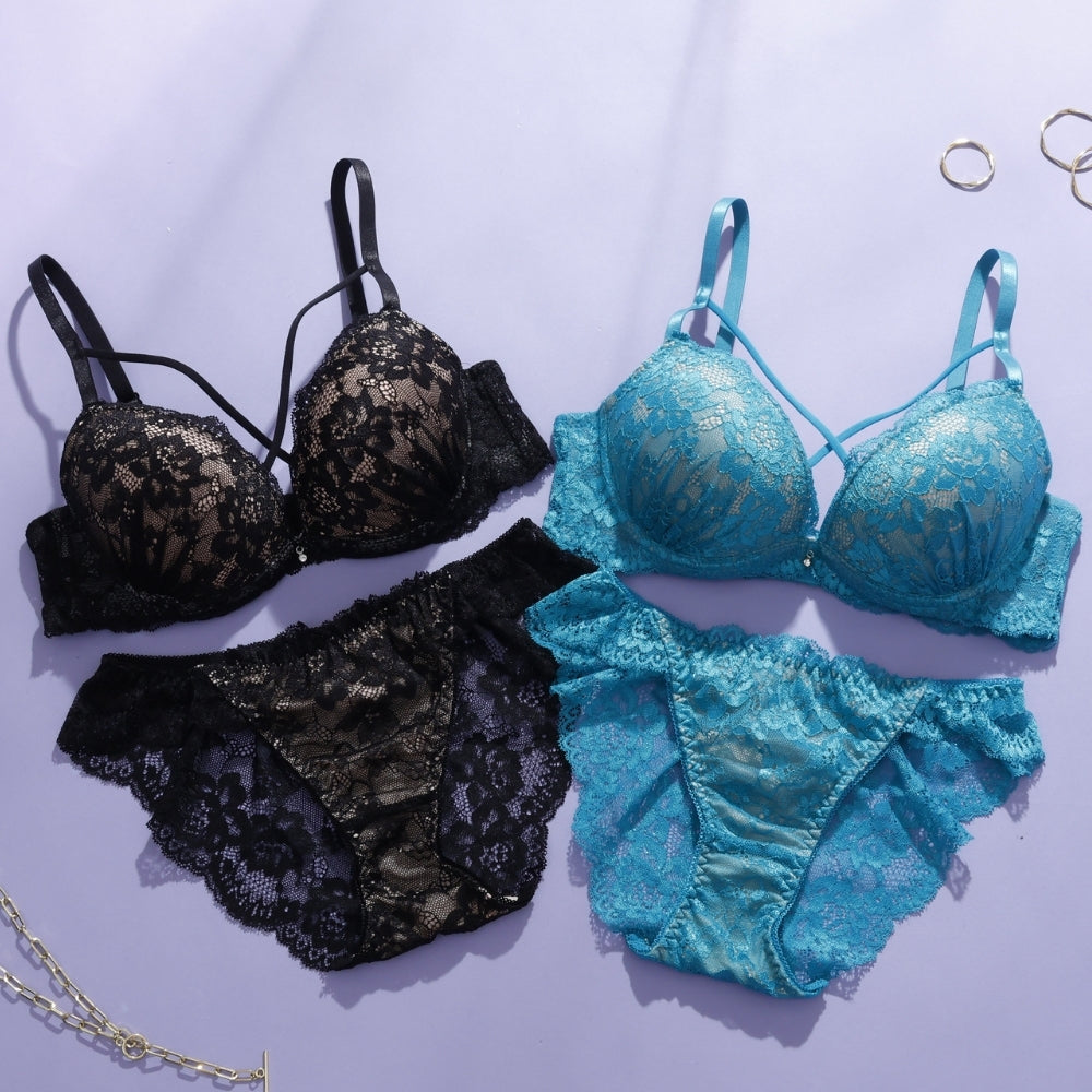 パリーゼ Palissee 【EFカップ】レーシィクロスコード3/4モールドカップブラ&ショーツ【返品不可商品】 (ブラック) ブラック