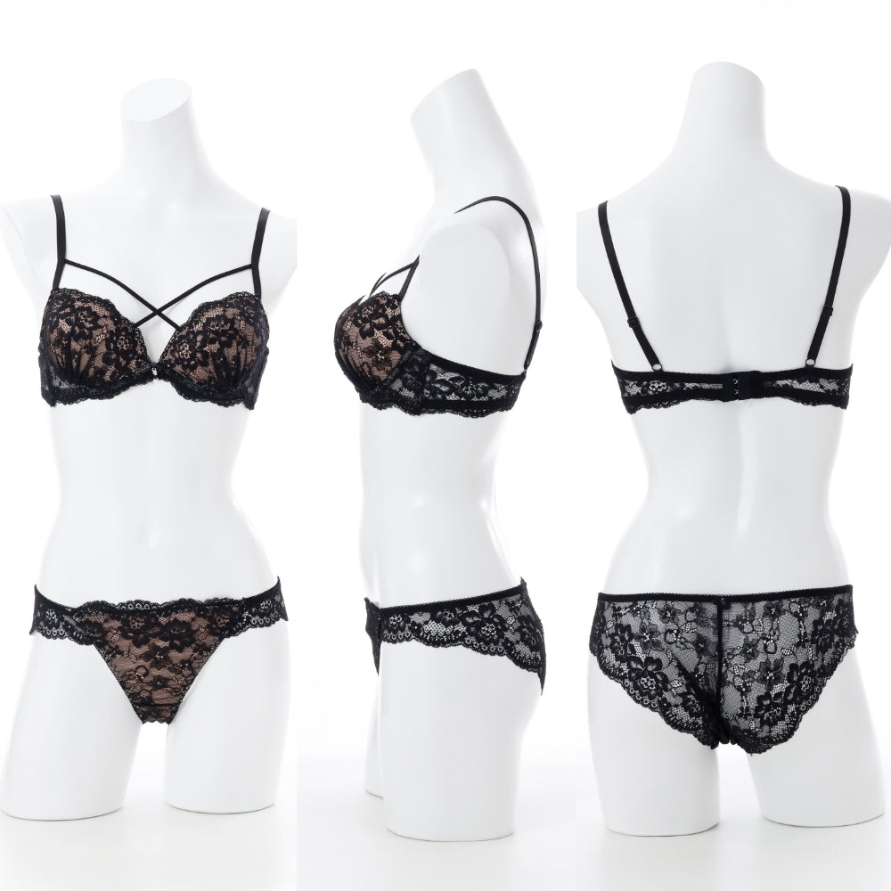 パリーゼ Palissee レーシィクロスコード3/4モールドカップブラ&ショーツ【返品不可商品】 (ブラック) ブラック