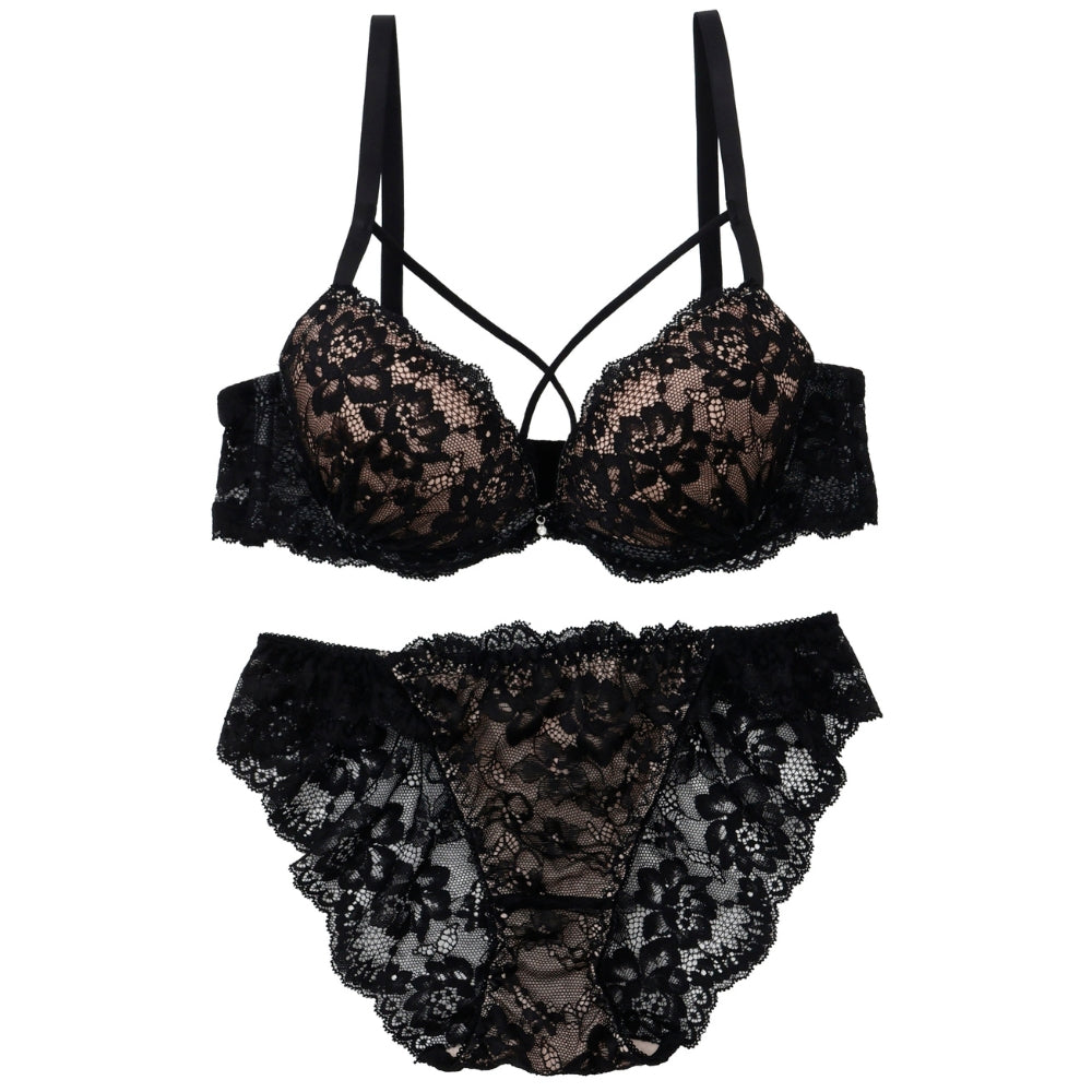 パリーゼ Palissee レーシィクロスコード3/4モールドカップブラ&ショーツ【返品不可商品】 (ブラック) ブラック