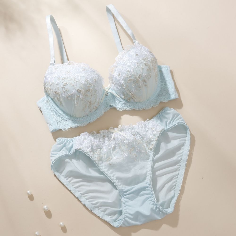 パリーゼ Palissee 【EFカップ】シャイニーフルール3/4モールドカップブラ&ショーツ【返品不可商品】 (サックス) サックス