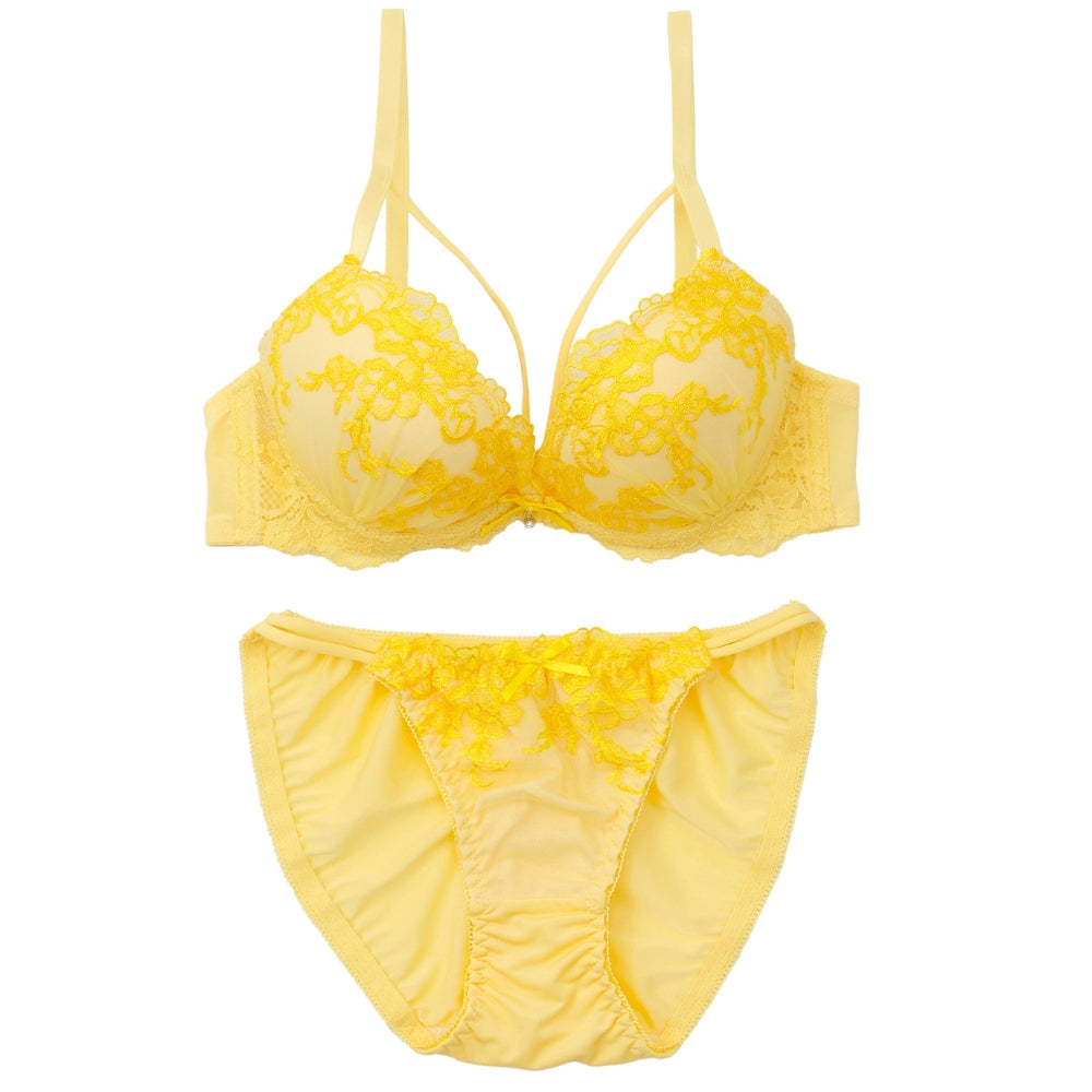 パリーゼ Palissee 【EFカップ】レディアントフラワーレース3/4モールドカップブラ&ショーツ【返品不可商品】 (イエロー) イエロー