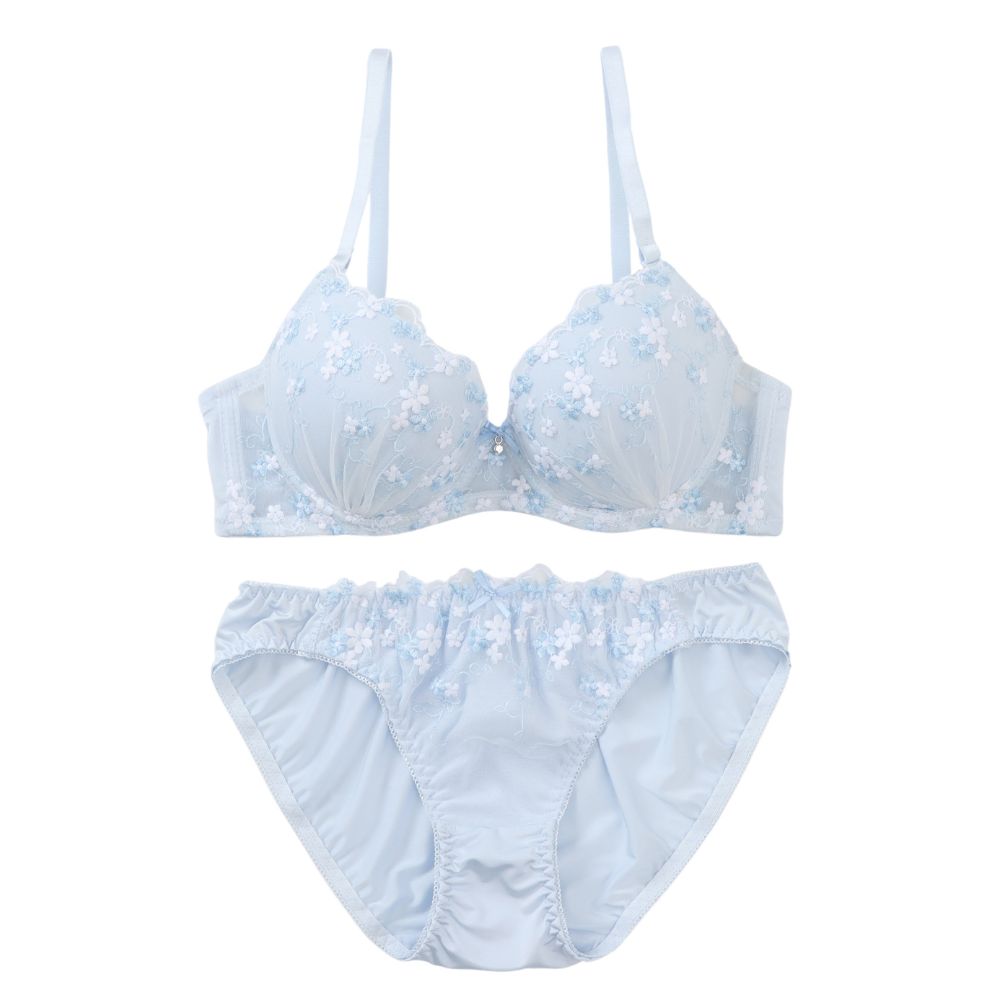 パリーゼ Palissee プチフラワー ブラ&ショーツ【返品不可商品】 (サックス) サックス