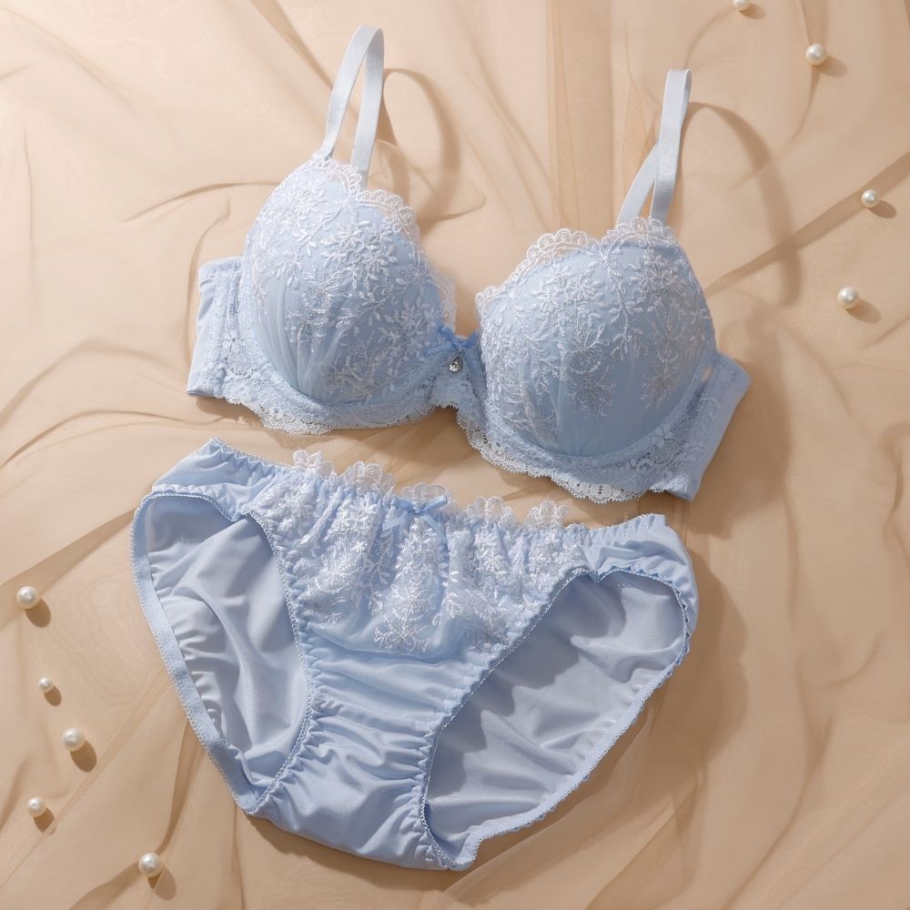 パリーゼ Palissee シャイニーフラワー ブラ&ショーツ【返品不可商品】 (サックス) サックス