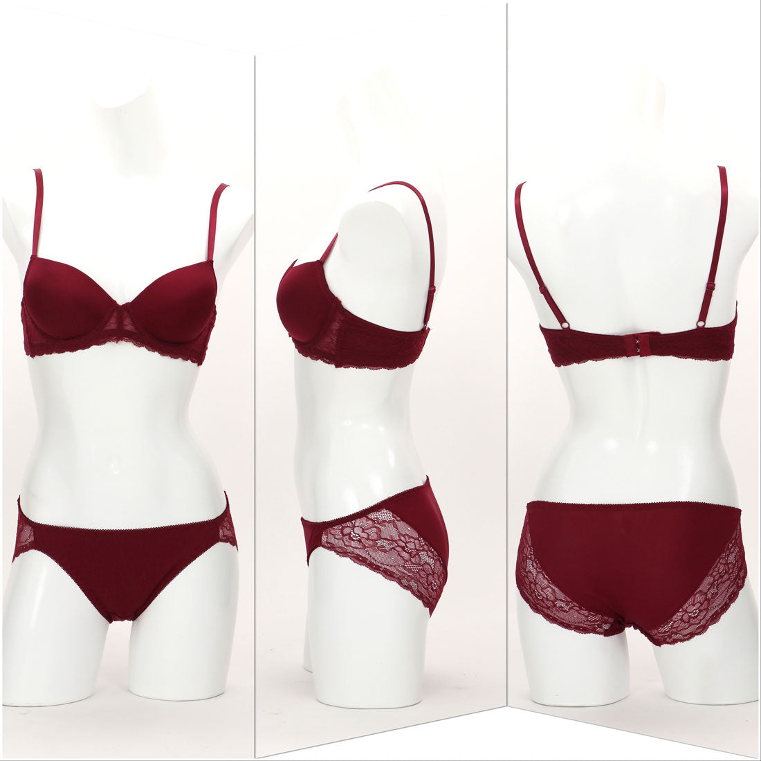 パリーゼ Palissee 無地ツーウェイ3/4モールドカップブラ&ショーツ【返品不可商品】 (ワイン) ワイン