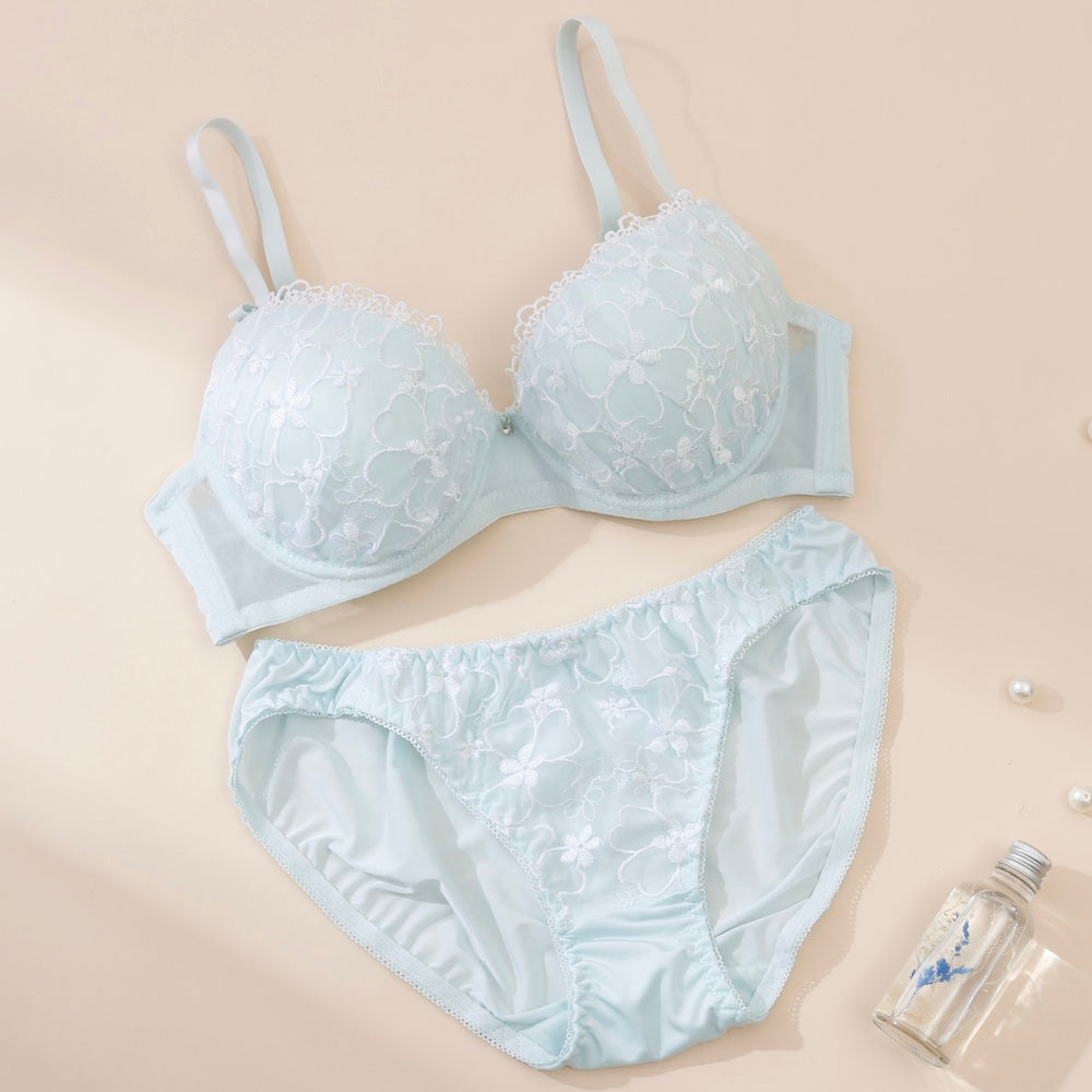 パリーゼ Palissee フラワーオーガンジー3/4モールドカップブラ&ショーツ 【返品不可商品】 (サックス) サックス